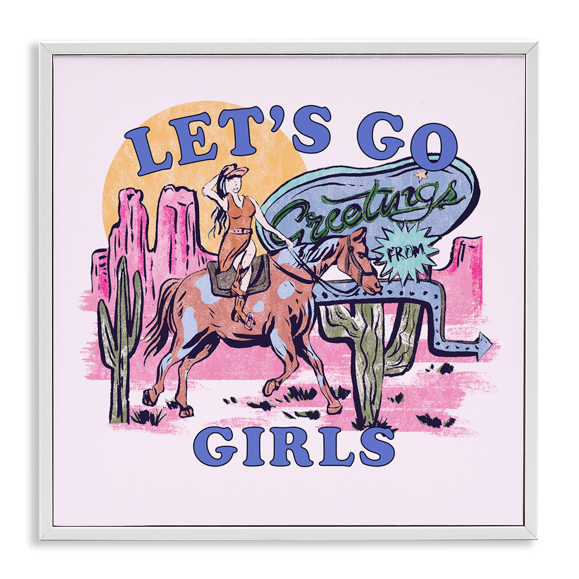 Stupell Industries Western Let's Go Girls Entertainment Painting White Framed Art Print Wall Art, 12 x 12