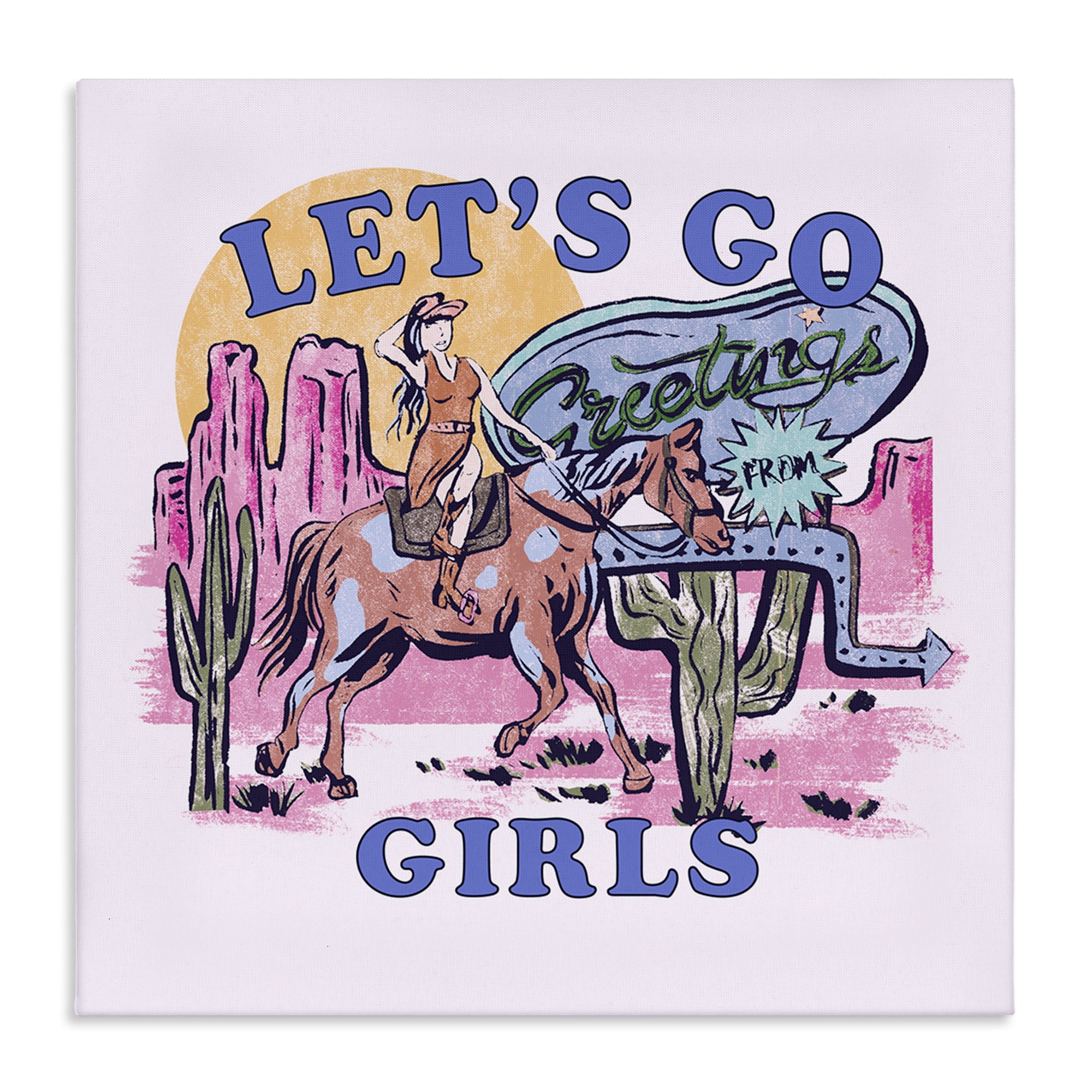 Stupell Industries Western Let's Go Girls Entertainment Painting Wrapped Canvas Art Print Wall Art, 17 x 17