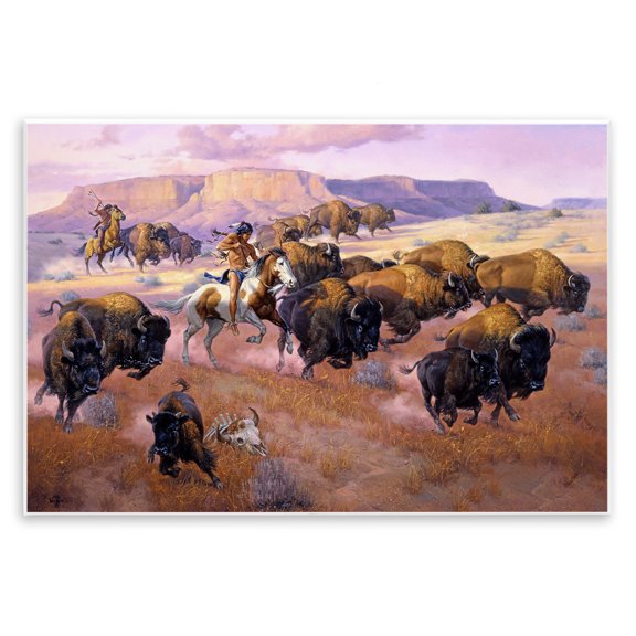 Stupell Industries Western Natives Bison Hunt Landscape & Nature Photography Unframed Art Print Wall Art, 15 x 10