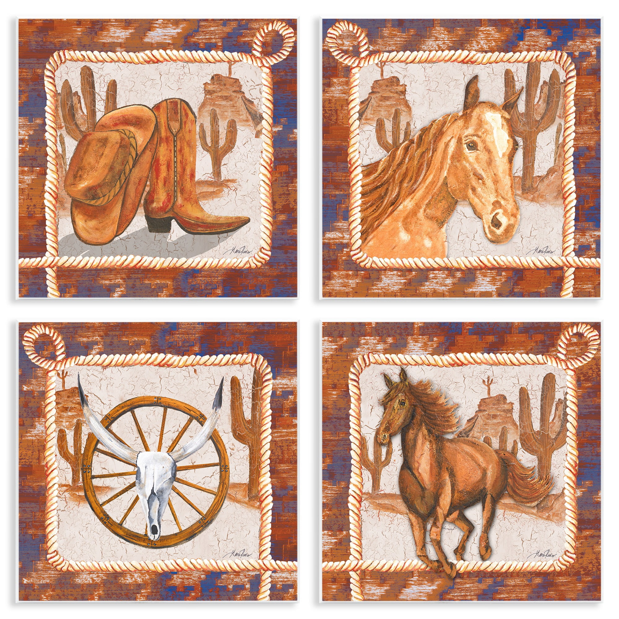 Stupell Industries Western Rodeo Scenes Animals Painting Unframed Art Print Wall Art, 12 x 12, Set of 4