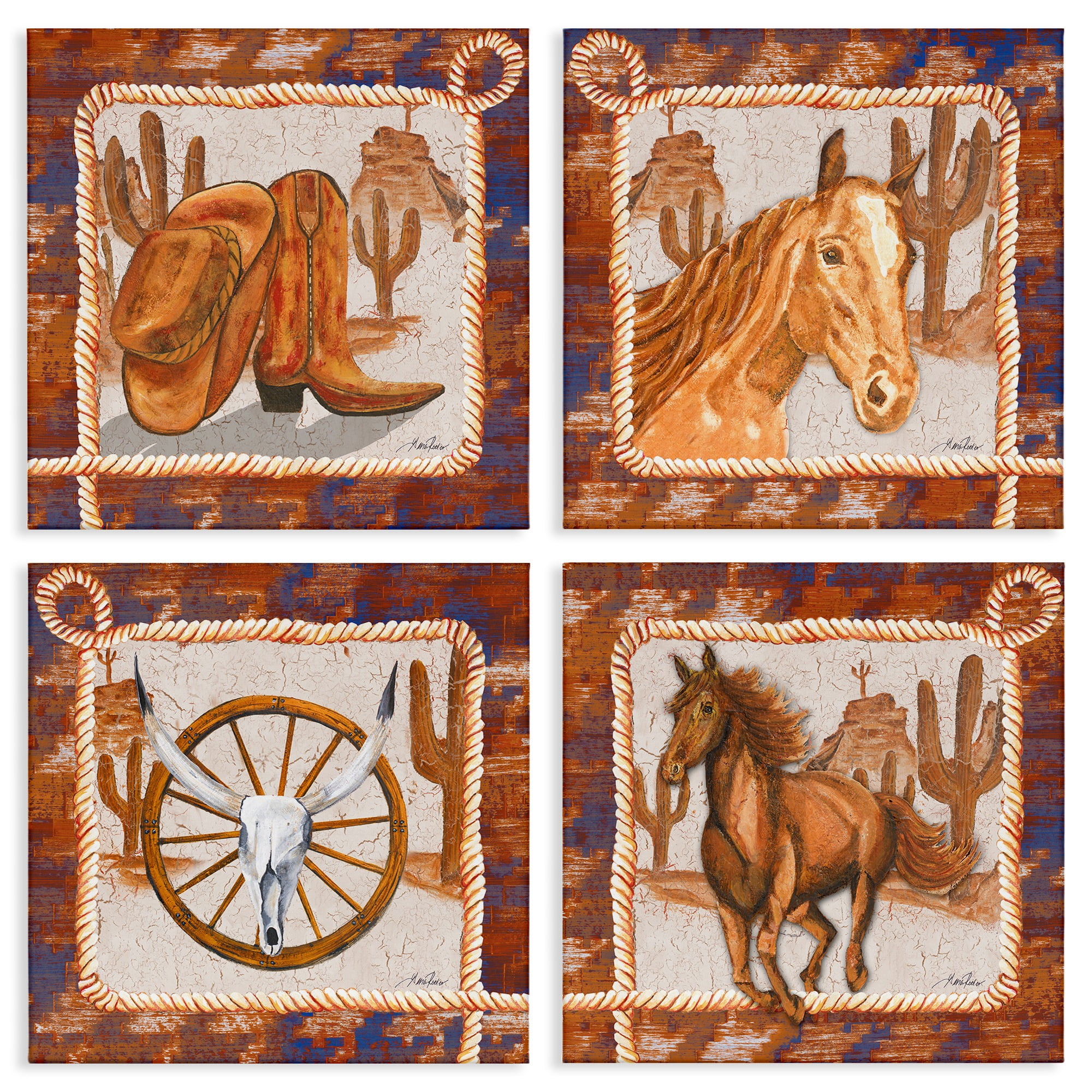 Stupell Industries Western Rodeo Scenes Animals Painting Wrapped Canvas Art Print Wall Art, 17 x 17, Set of 4