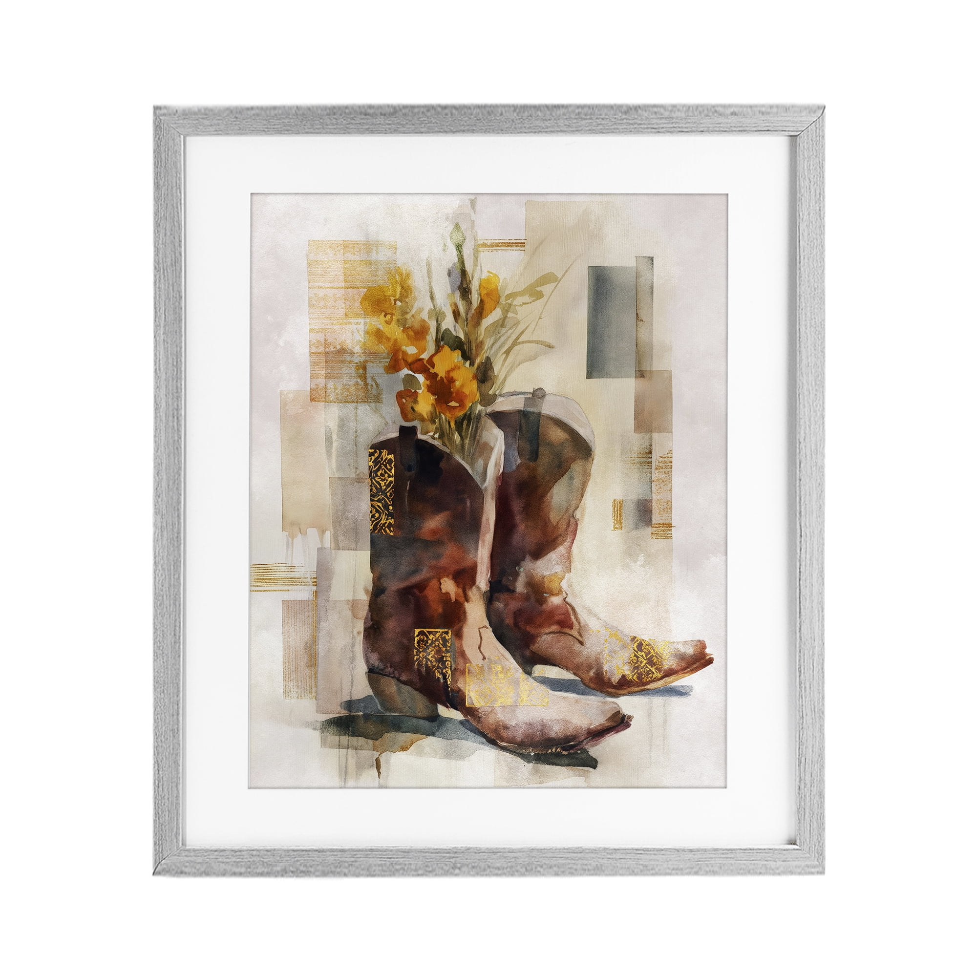 Stupell Industries Western Roots & Blooms Gray Framed Print Under Glass, design by Svetlana Aleynikova
