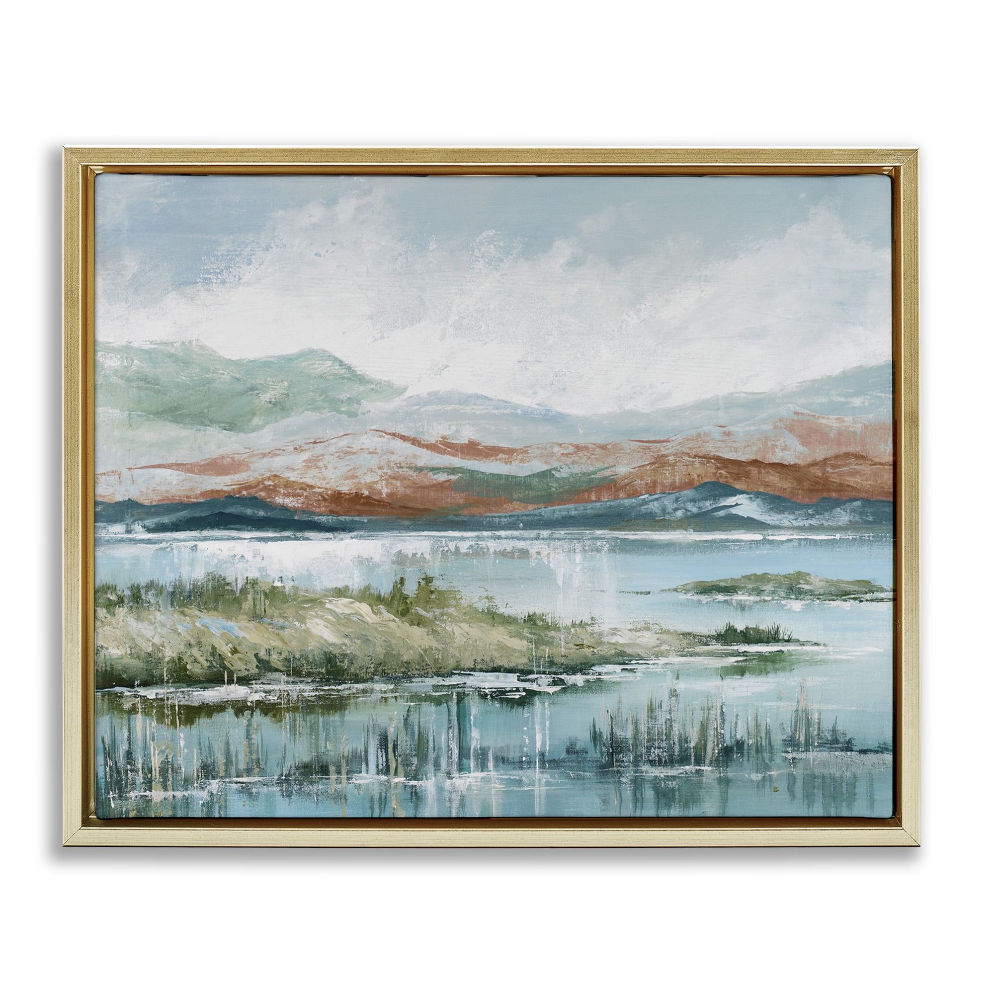 Stupell Industries Western Rustic Landscape Landscape Painting Gold Floater Framed Art Print Wall Art, 21 x 17