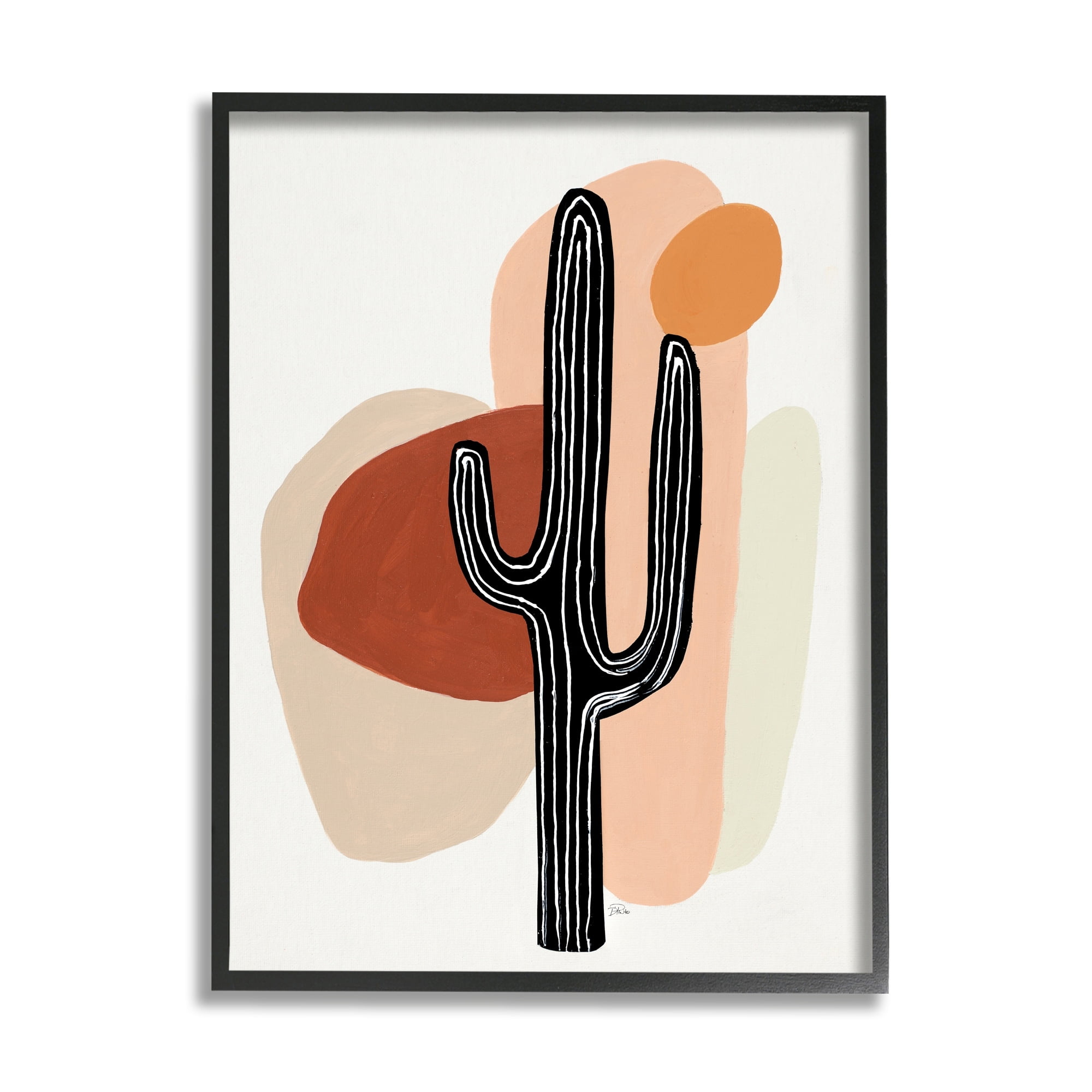 Stupell Industries Western Terracotta Abstract Desert Cactus Plant Abstract Painting Black Framed Art Print Wall Art, 16 x 20