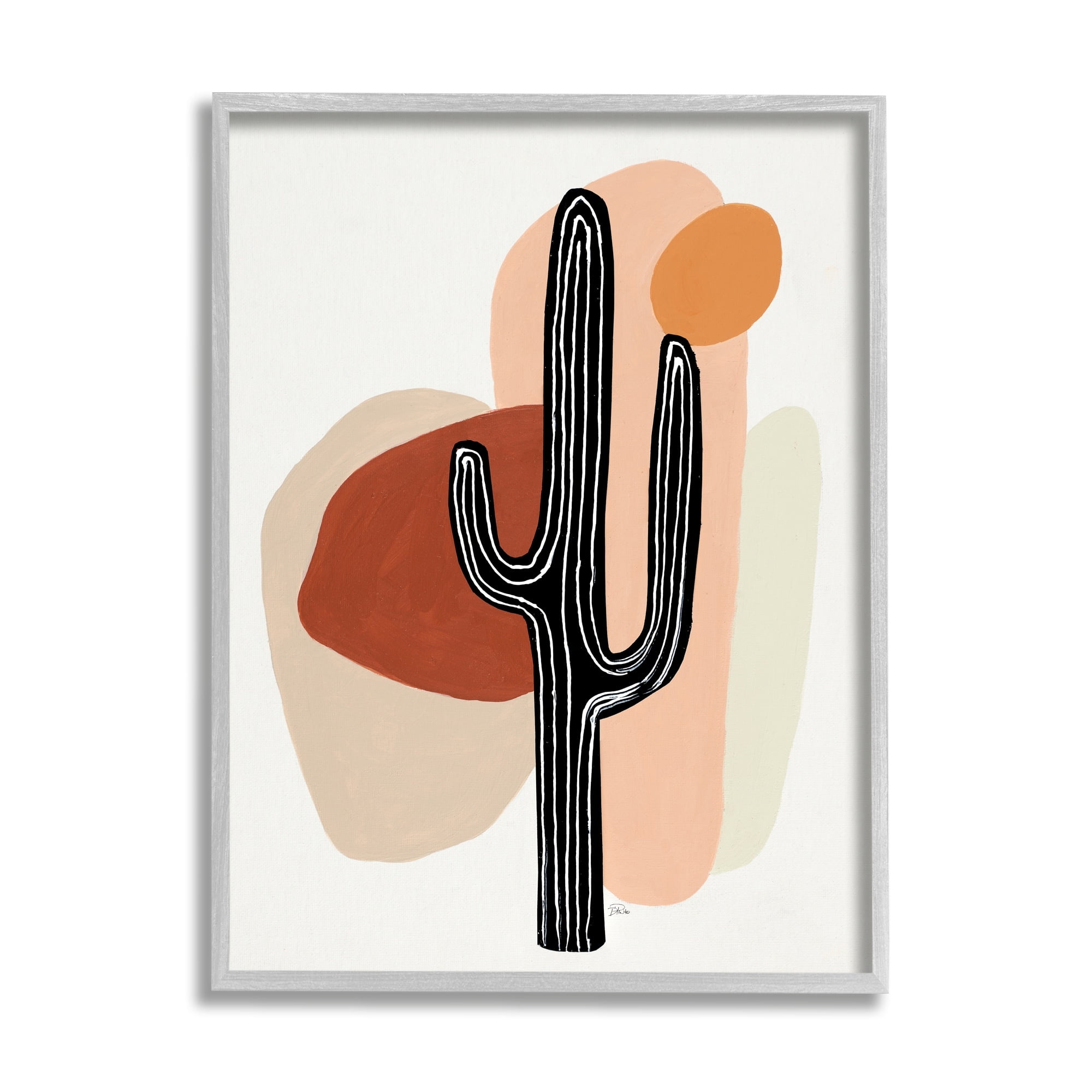 Stupell Industries Western Terracotta Abstract Desert Cactus Plant Abstract Painting Gray Framed Art Print Wall Art, 11 x 14