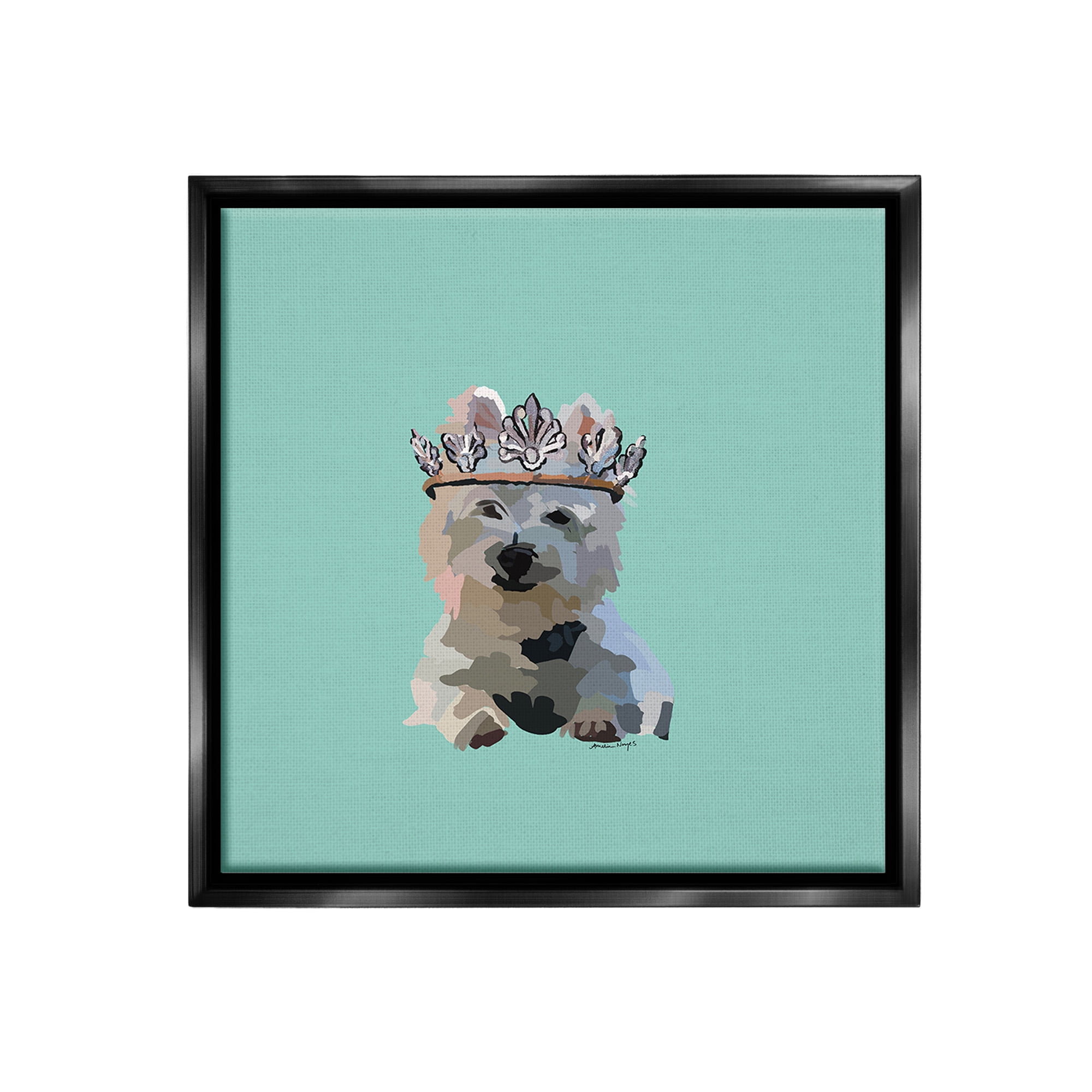 Stupell Industries Westie Terrier with Crown Animals & Insects Painting Black Floater Framed Canvas Art Print Wall Art, 18 x 18