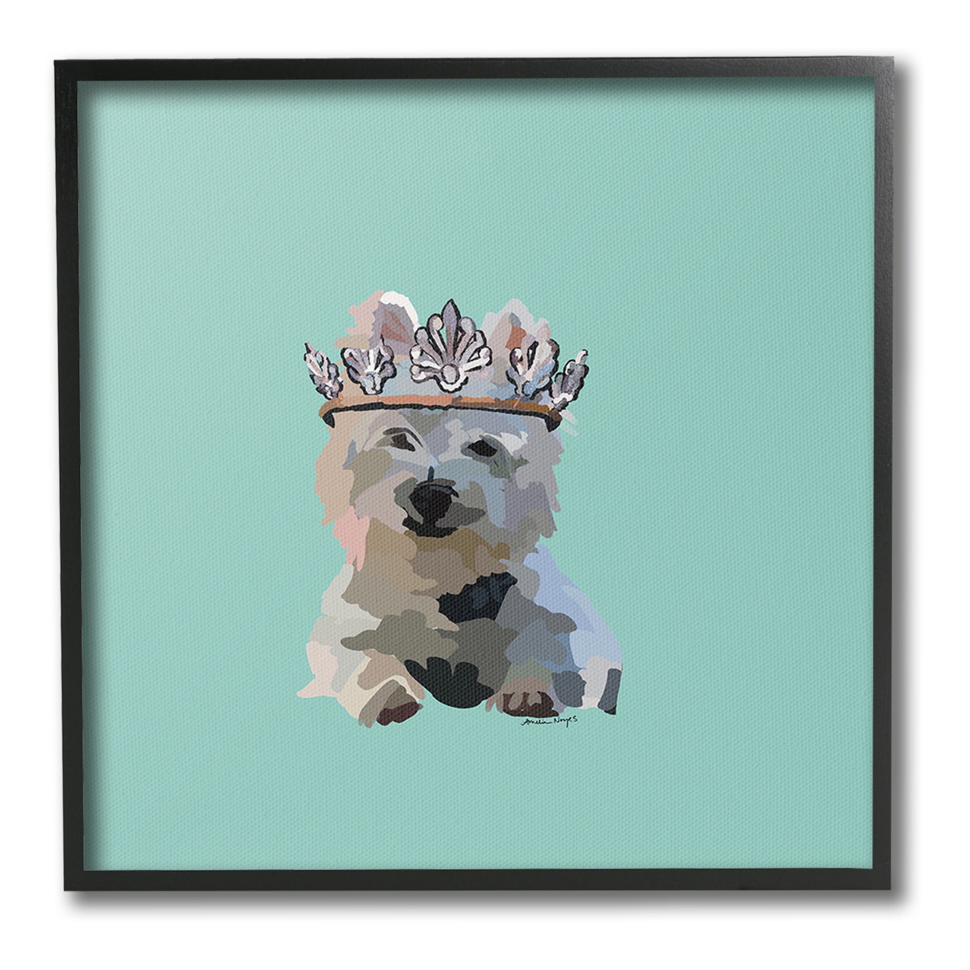 Stupell Industries Westie Terrier with Crown Animals & Insects Painting Black Framed Art Print Wall Art, 24 x 24
