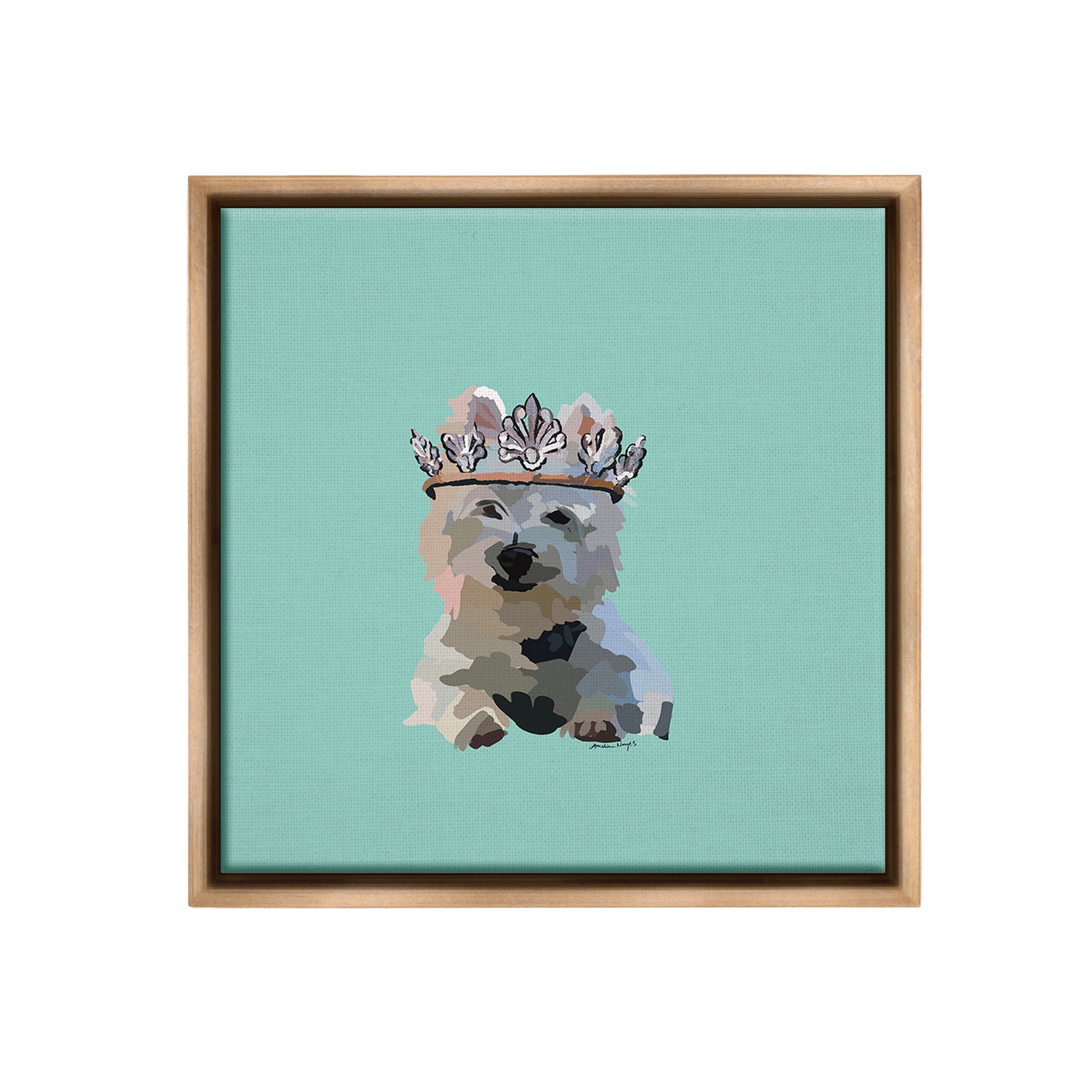 Stupell Industries Westie Terrier with Crown Animals & Insects Painting Brown Floater Framed Canvas Art Print Wall Art, 18 x 18