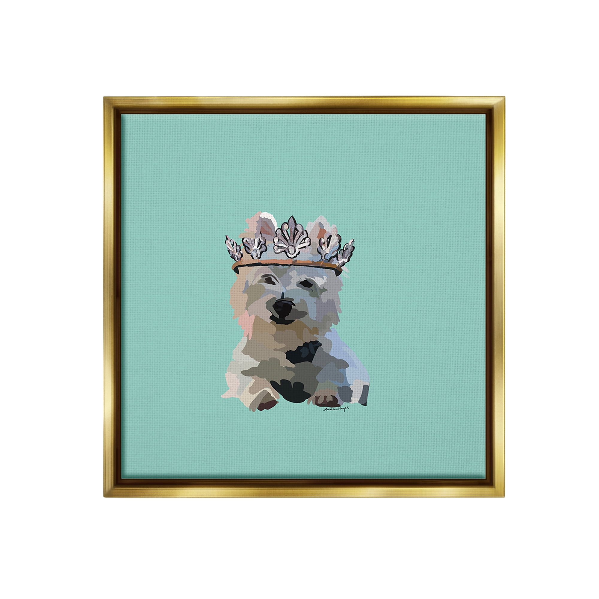 Stupell Industries Westie Terrier with Crown Animals & Insects Painting Gold Floater Framed Canvas Art Print Wall Art, 18 x 18