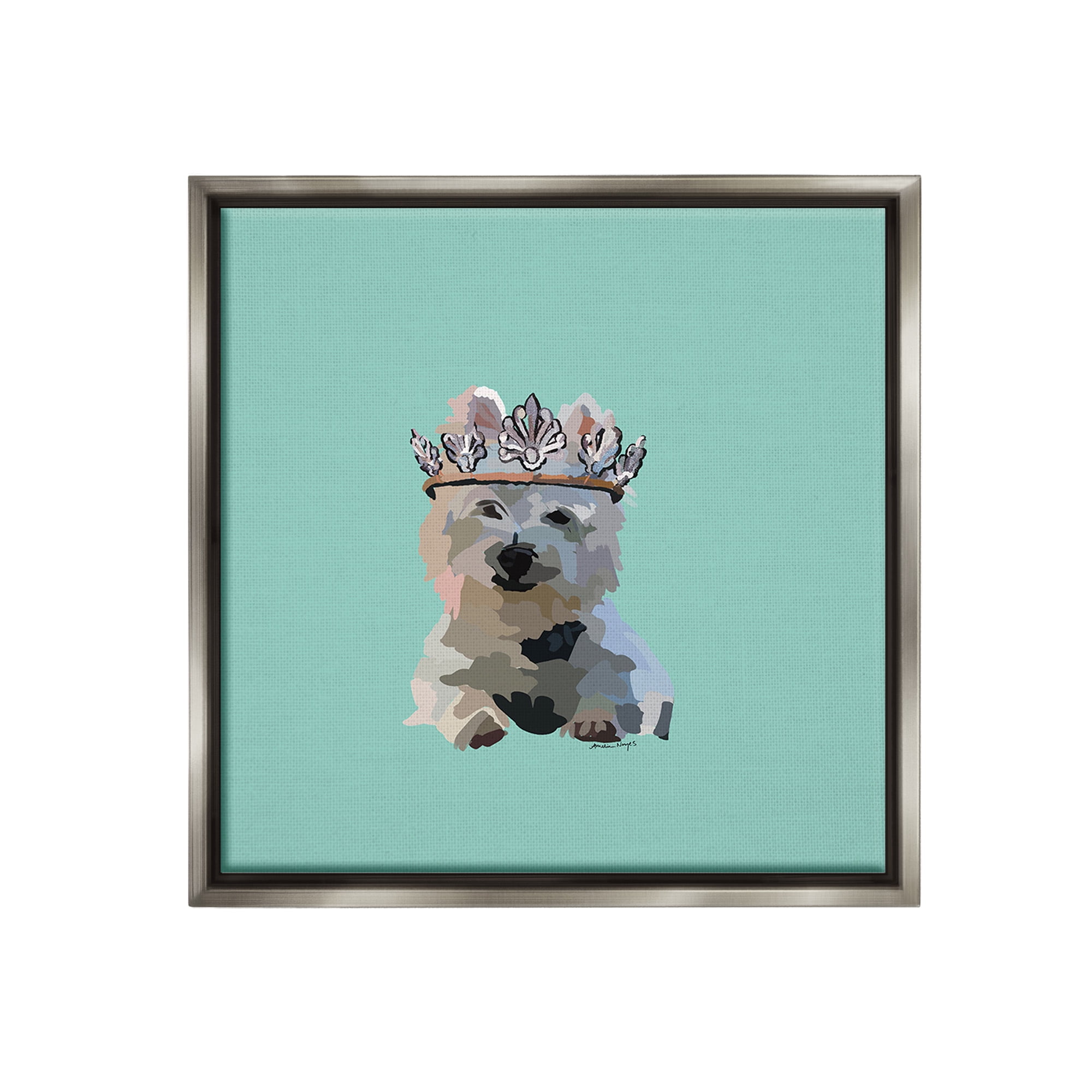 Stupell Industries Westie Terrier with Crown Animals & Insects Painting Gray Floater Framed Canvas Art Print Wall Art, 18 x 18