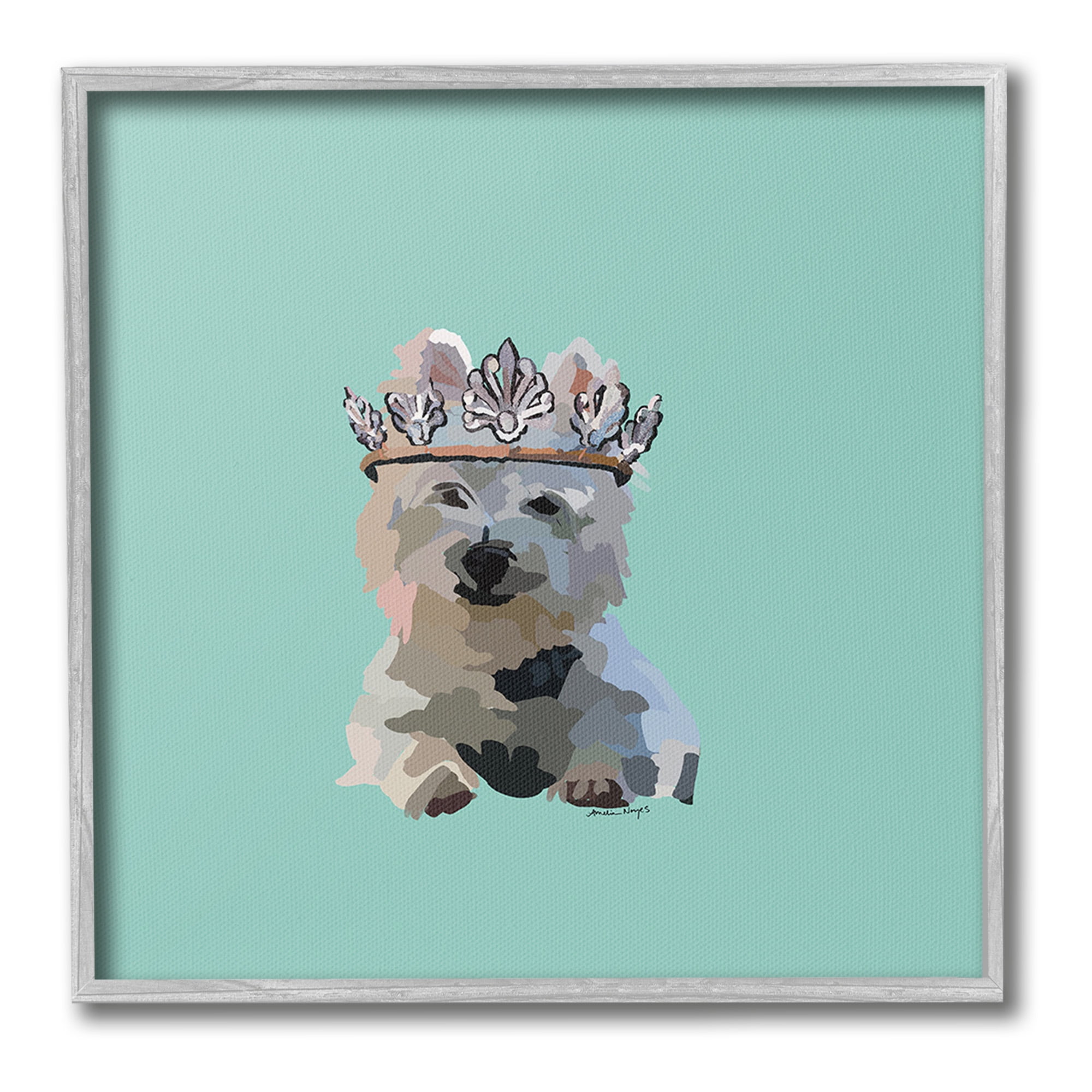 Stupell Industries Westie Terrier with Crown Animals & Insects Painting Gray Framed Art Print Wall Art, 17 x 17