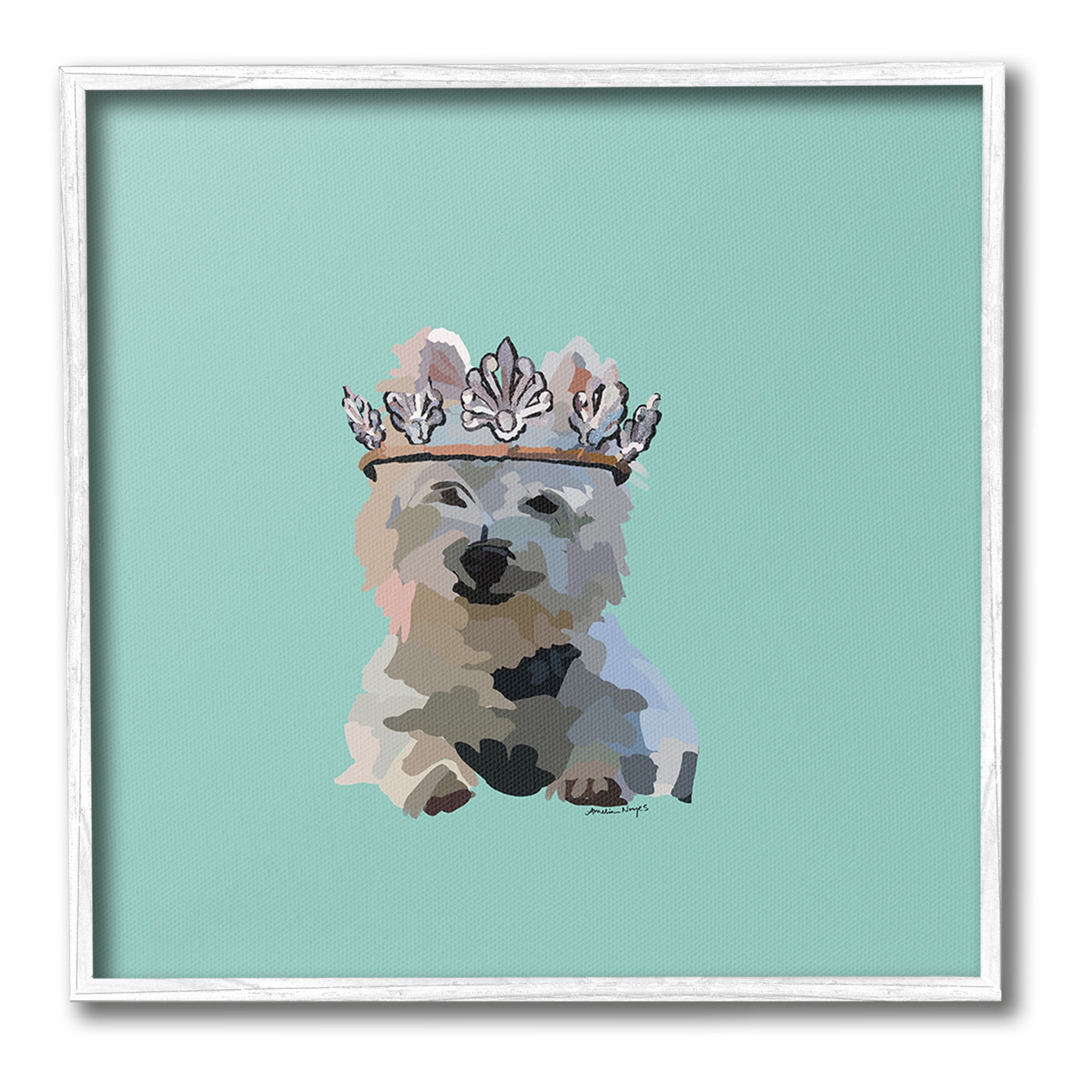 Stupell Industries Westie Terrier with Crown Animals & Insects Painting White Framed Art Print Wall Art, 12 x 12