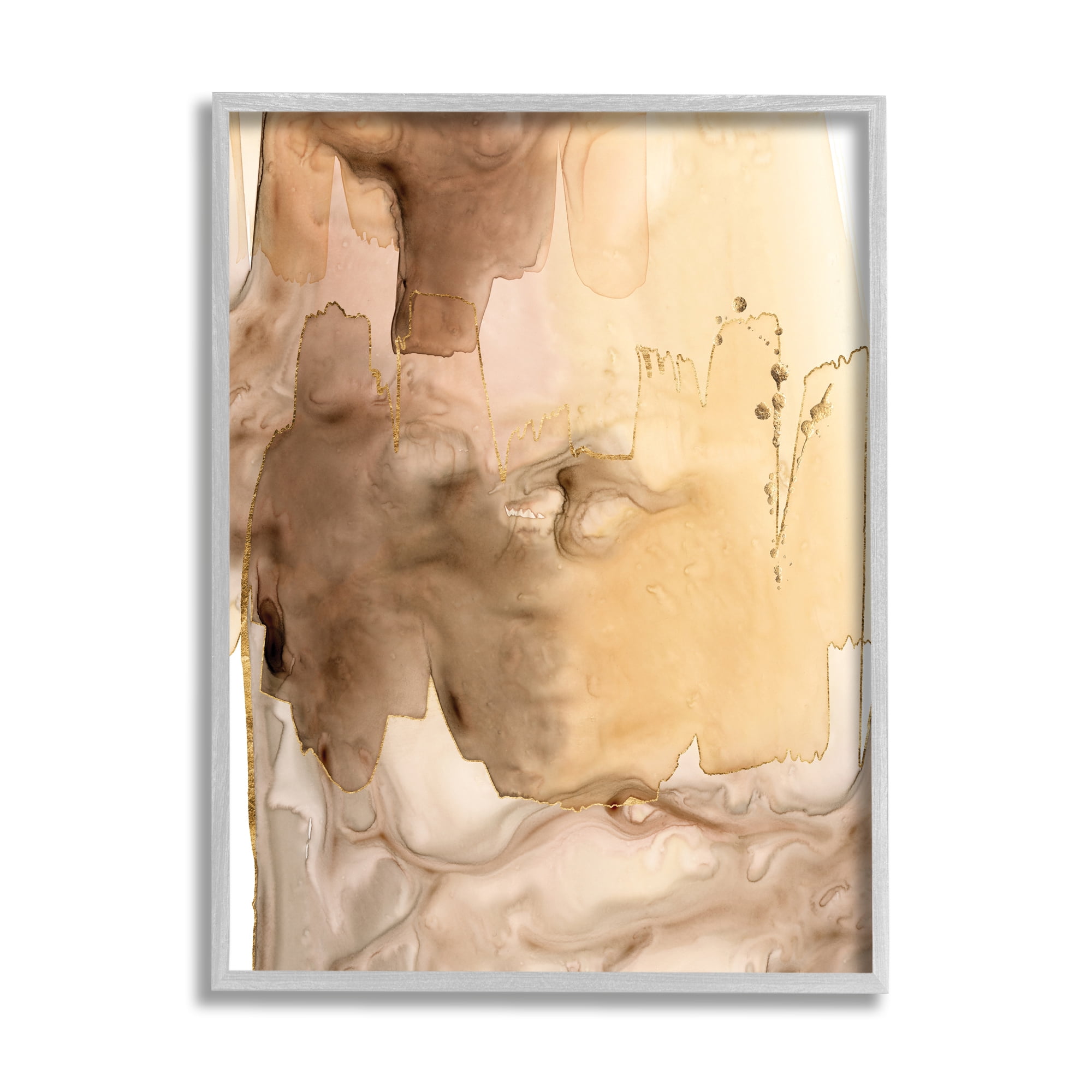 Stupell Industries Wet Paint Abstraction Brown Watercolor Strokes Abstract Painting Gray Framed Art Print Wall Art, 16 x 20