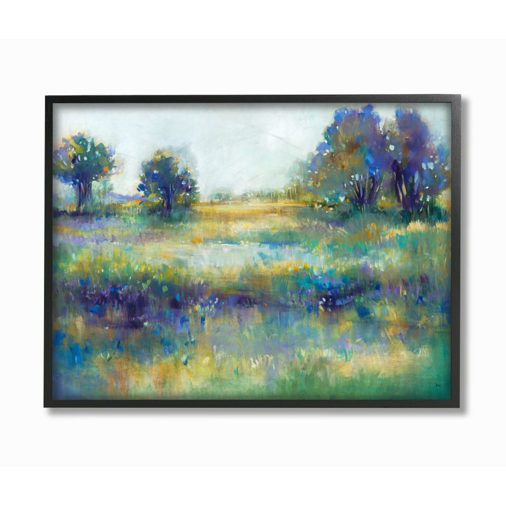 Stupell Industries Wetland Watercolor Landscape Abstract Blue Green Painting Black Framed Art Print Wall Art, 11x14, by Third and Wall