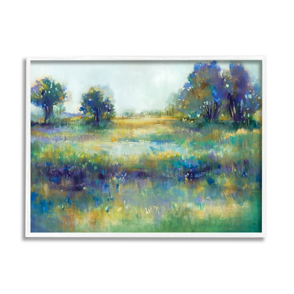 Stupell Industries Wetland Watercolor Landscape Abstract Blue Green Painting Framed Art Print Wall Art, 20x16, By Third and Wall