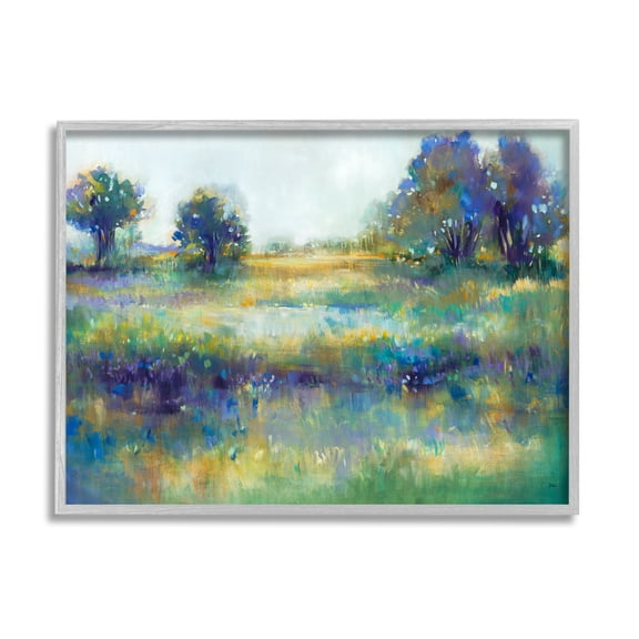 Stupell Industries Wetland Watercolor Landscape Abstract Blue Green Painting Framed Art Print Wall Art, 30x24, By Third and Wall