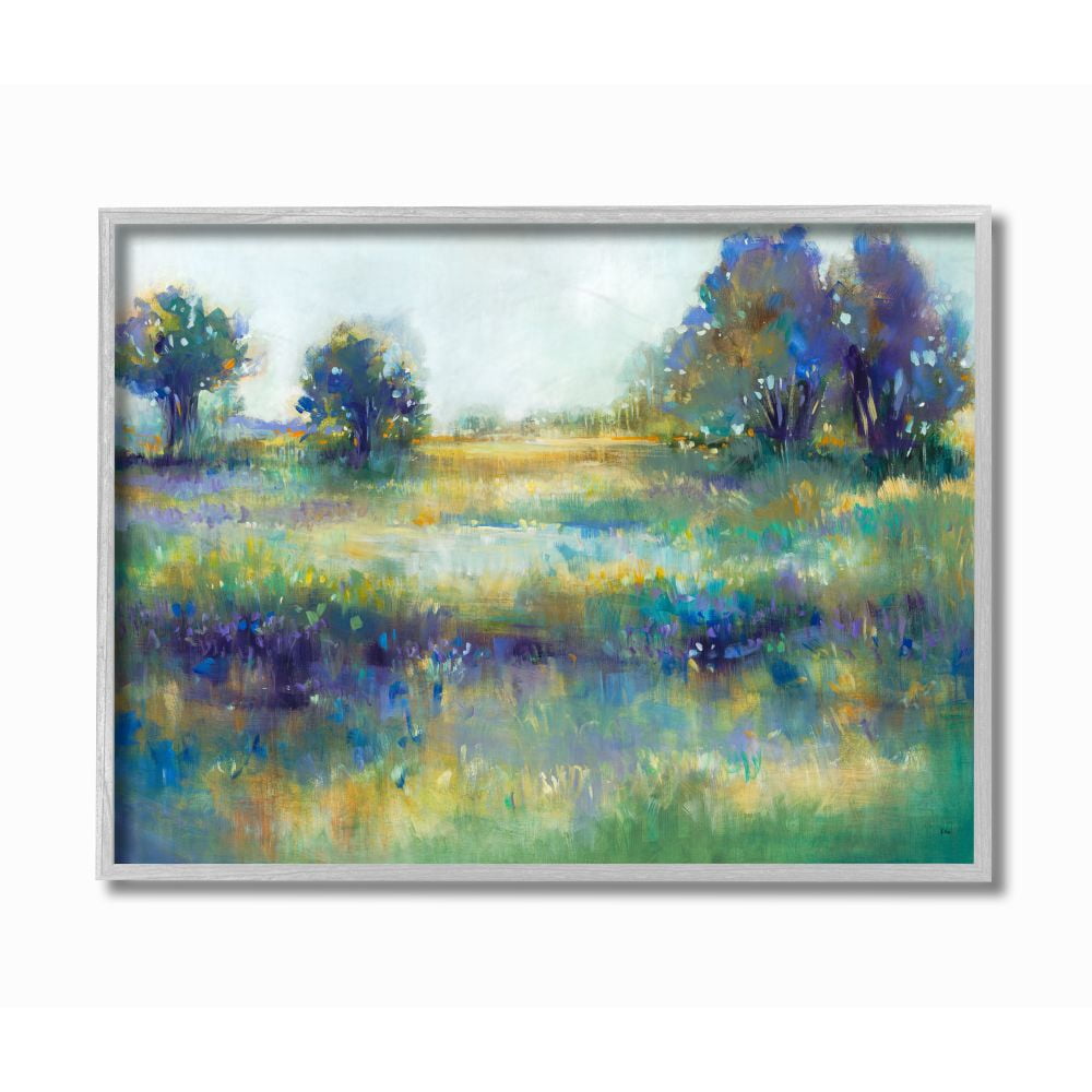 Stupell Industries Wetland Watercolor Landscape Abstract Blue Green Painting Gray Framed Art Print Wall Art, 16x20, by Third and Wall