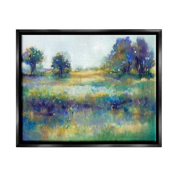 Stupell Industries Wetland Watercolor Landscape Abstract Blue Green Painting Jet Black Framed Floating Canvas Wall Art, 16x20, by Third and Wall
