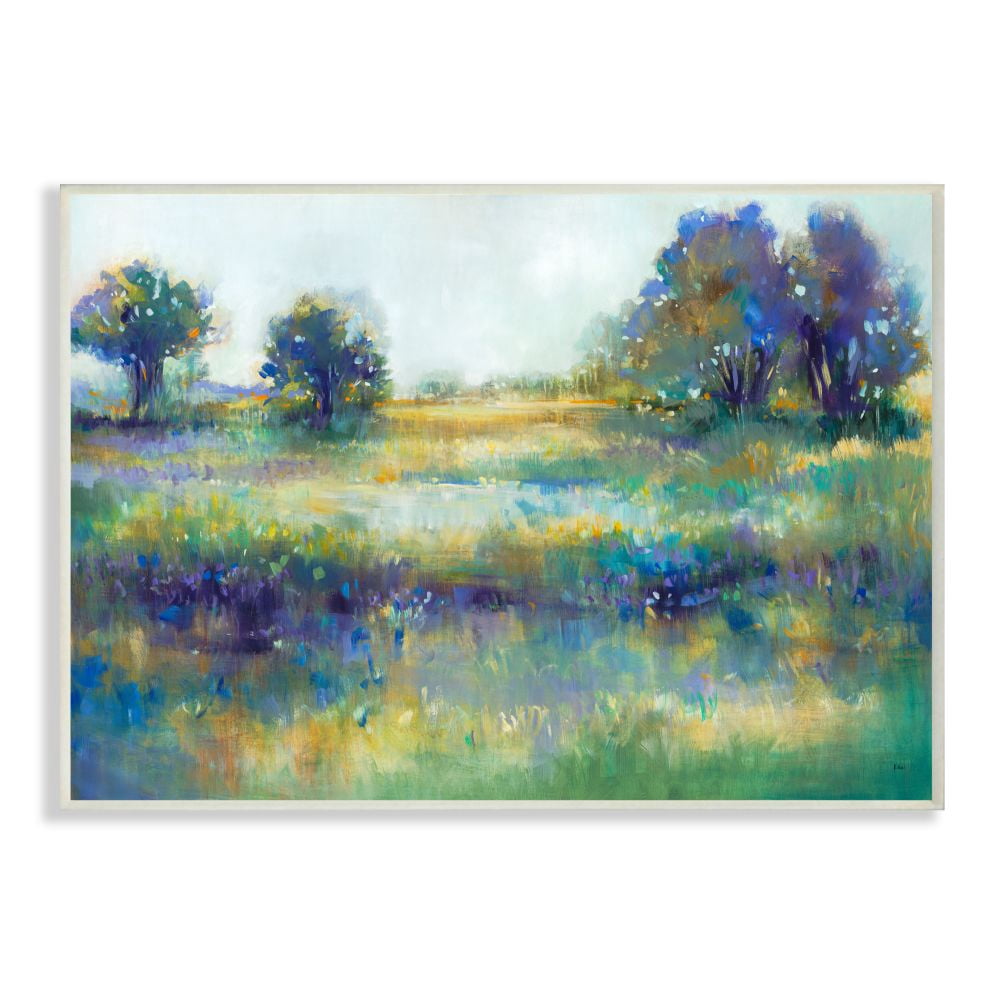 Stupell Industries Wetland Watercolor Landscape Abstract Blue Green Painting Unframed Art Print Wall Art, 13x19, by Third and Wall