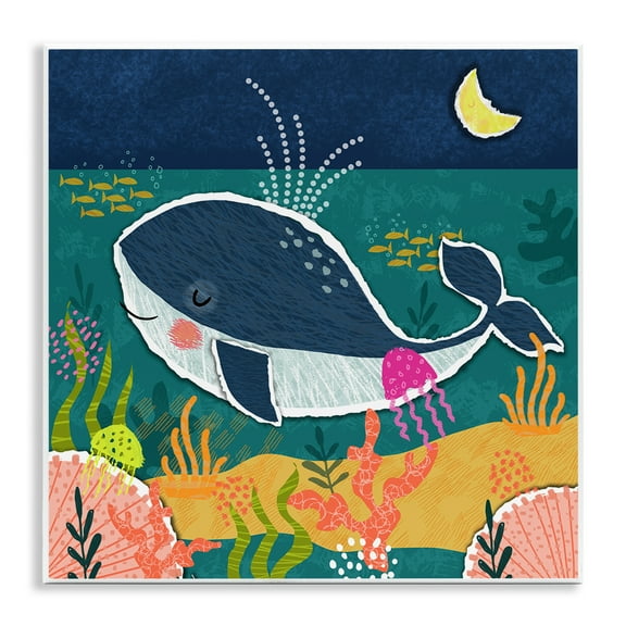 Stupell Industries Whale At Nighttime Animals Painting Unframed Art Print Wall Art, 12 x 12