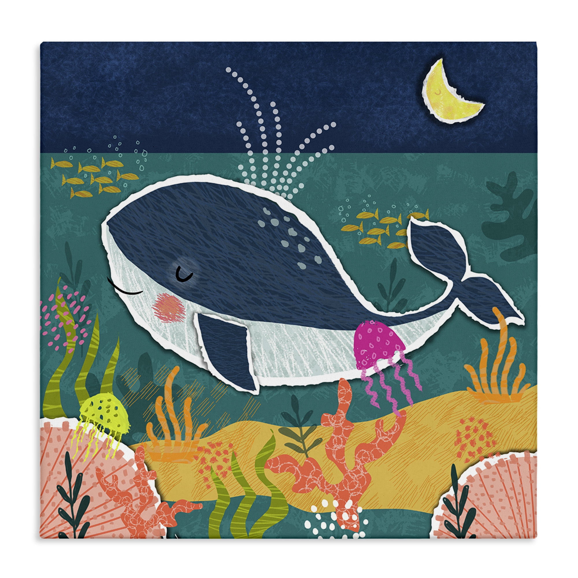 Stupell Industries Whale At Nighttime Animals Painting Wrapped Canvas Art Print Wall Art, 17 x 17