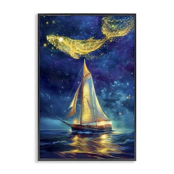 Stupell Industries Whale Constellation At Sea Black Framed Giclee Art design by Image World, 18 x 12
