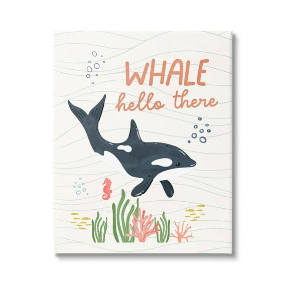 Stupell Industries Whale Hello There Orca Graphic Art Gallery Wrapped Canvas Print Wall Art, Design by Nina Blue