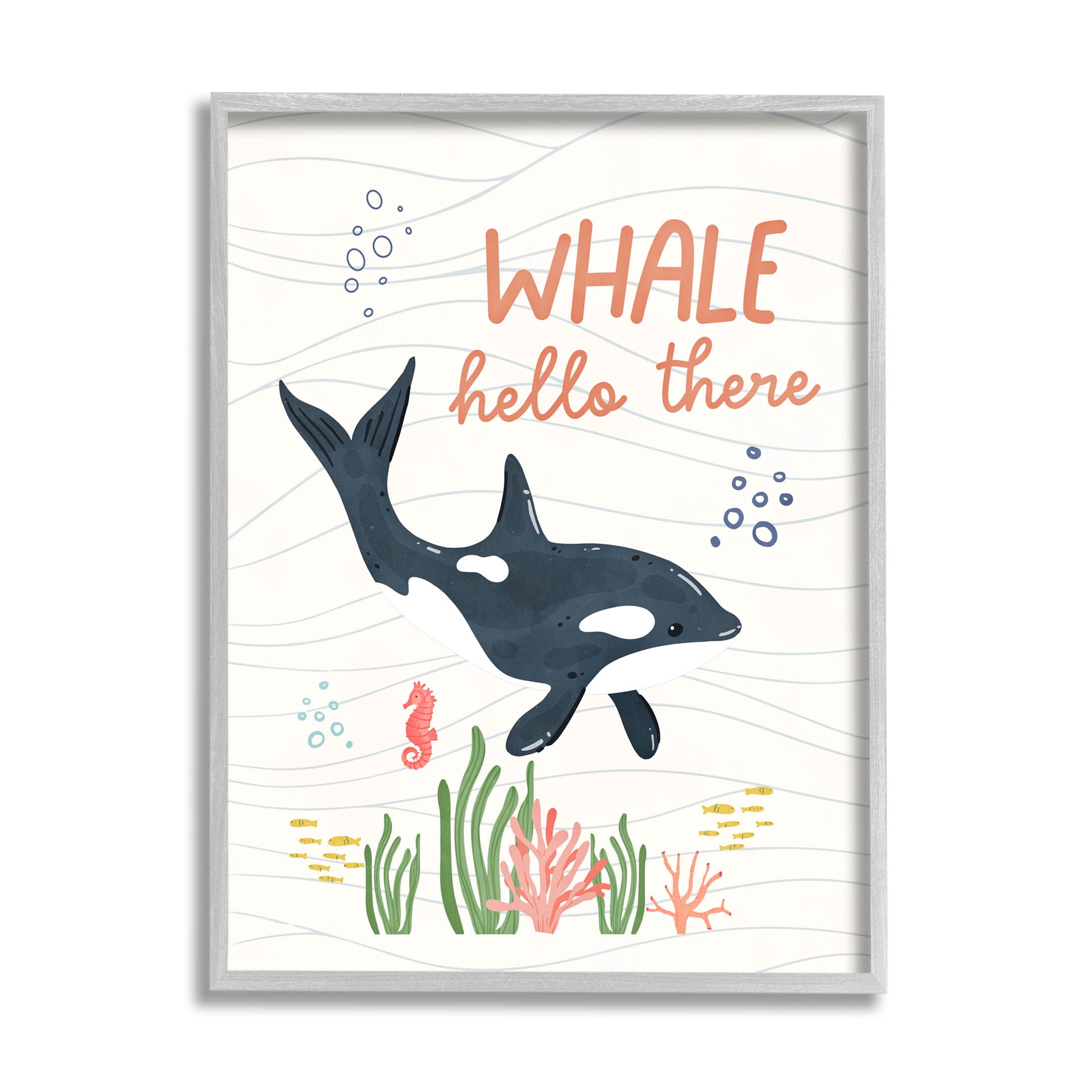 Stupell Industries Whale Hello There Orca Graphic Art Gray Framed Art Print Wall Art, Design by Nina Blue