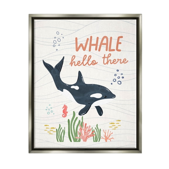 Stupell Industries Whale Hello There Orca Graphic Art Luster Gray Floating Framed Canvas Print Wall Art, Design by Nina Blue