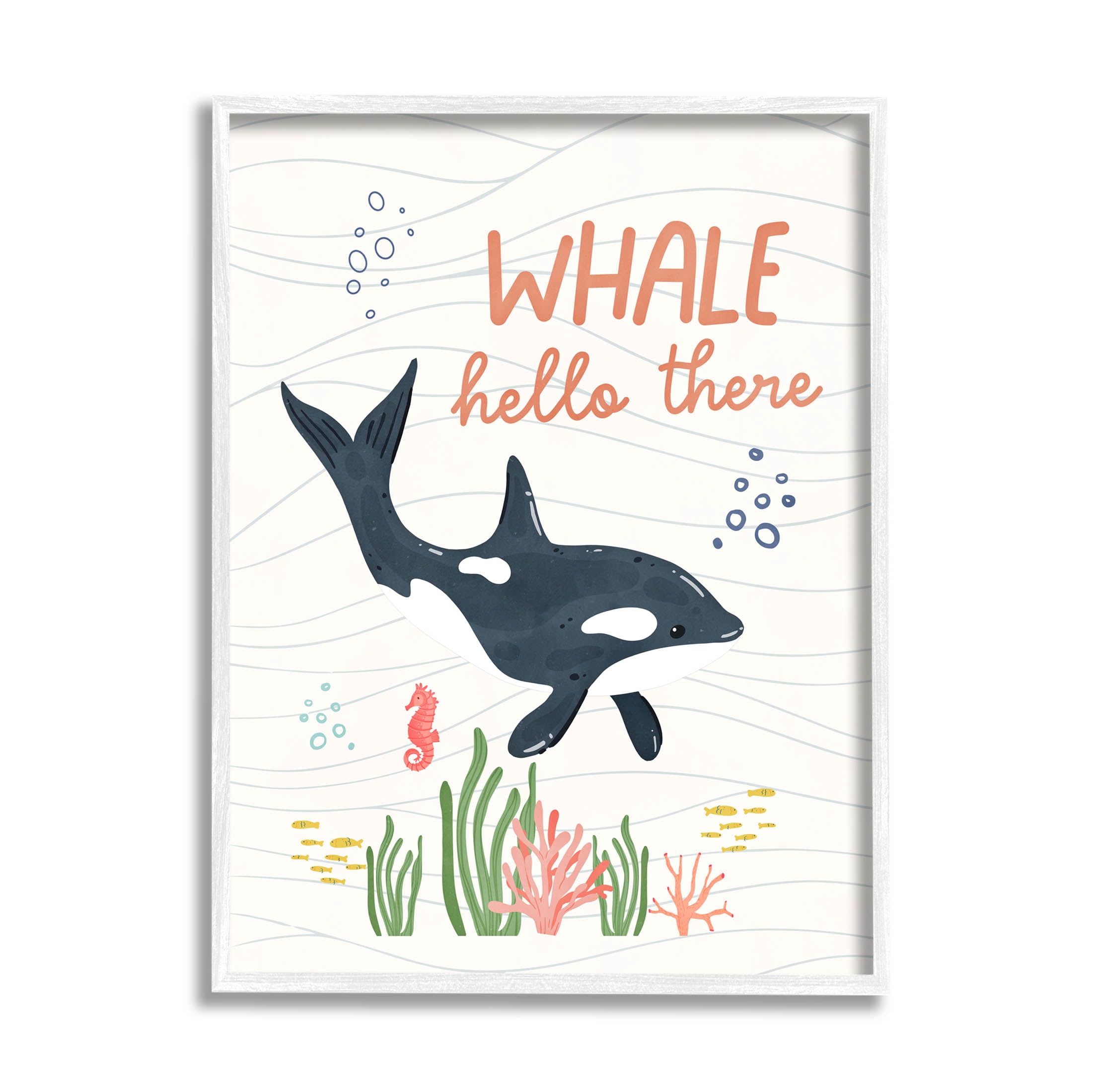 Stupell Industries Whale Hello There Orca Graphic Art White Framed Art Print Wall Art, Design by Nina Blue