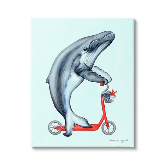 Stupell Industries Whale Riding Red Scooter Marine Sea Life Graphic Art Gallery Wrapped Canvas Print Wall Art, Design by Amelie Legault
