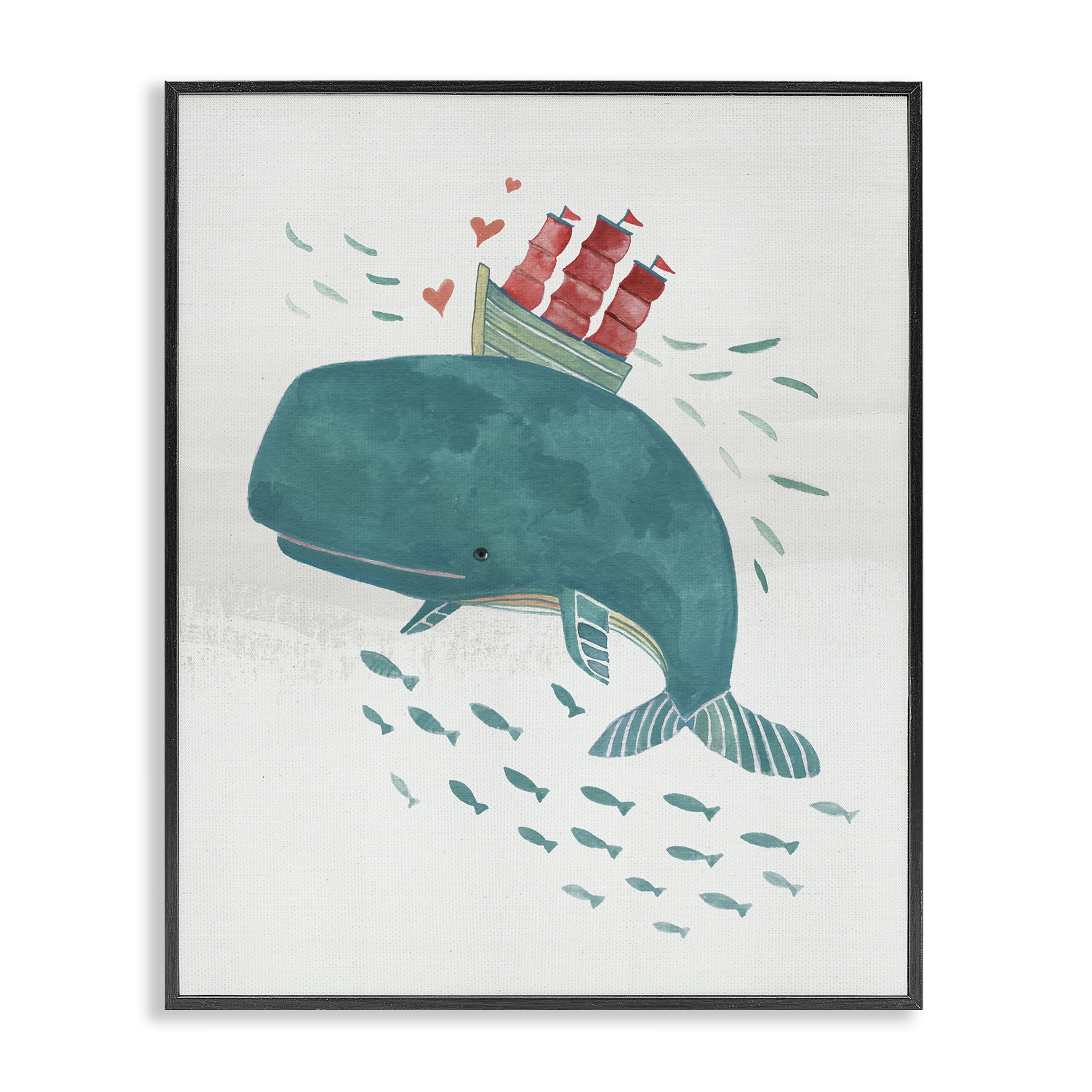 Stupell Industries Whale & Sailboat Diving Nautical & Beach Painting Black Framed Art Print Wall Art, 11 x 14