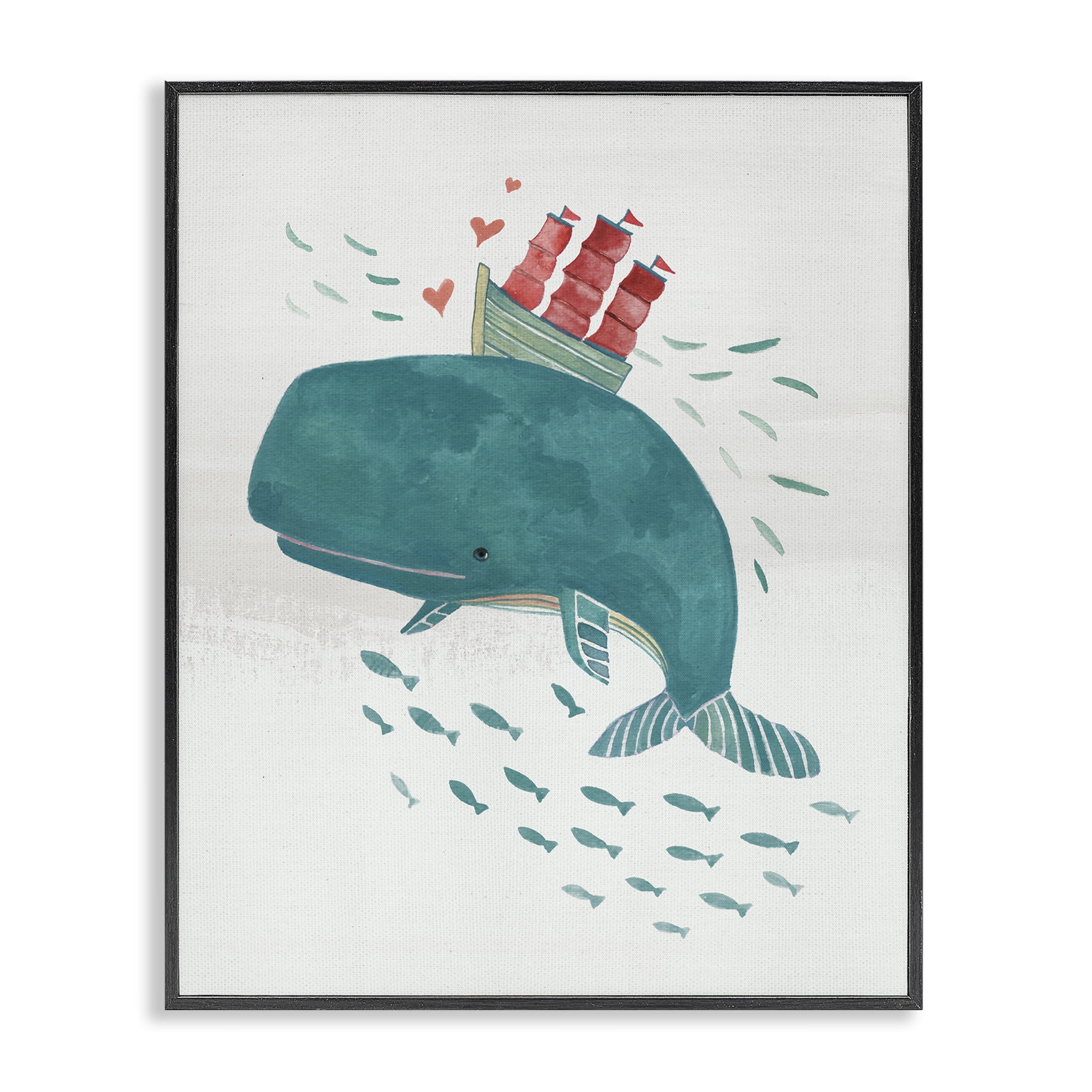 Stupell Industries Whale & Sailboat Diving Nautical & Beach Painting Black Framed Art Print Wall Art, 16 x 20