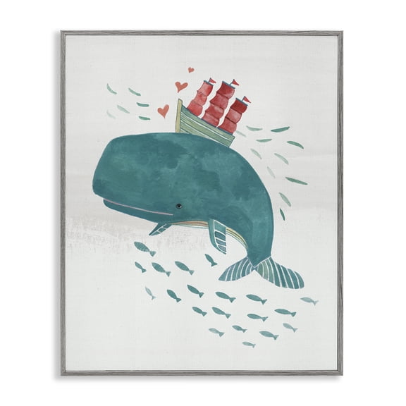 Stupell Industries Whale & Sailboat Diving Nautical & Beach Painting Gray Framed Art Print Wall Art, 24 x 30