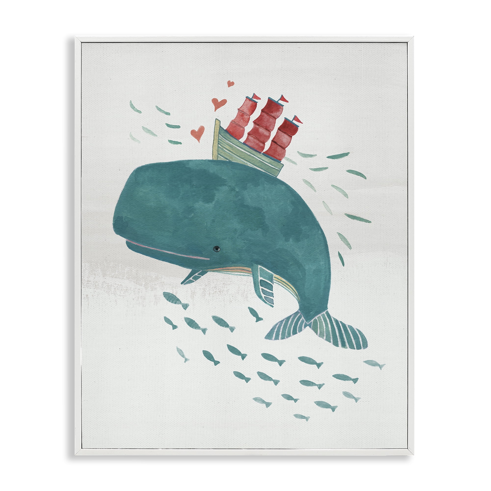 Stupell Industries Whale & Sailboat Diving Nautical & Beach Painting White Framed Art Print Wall Art, 24 x 30