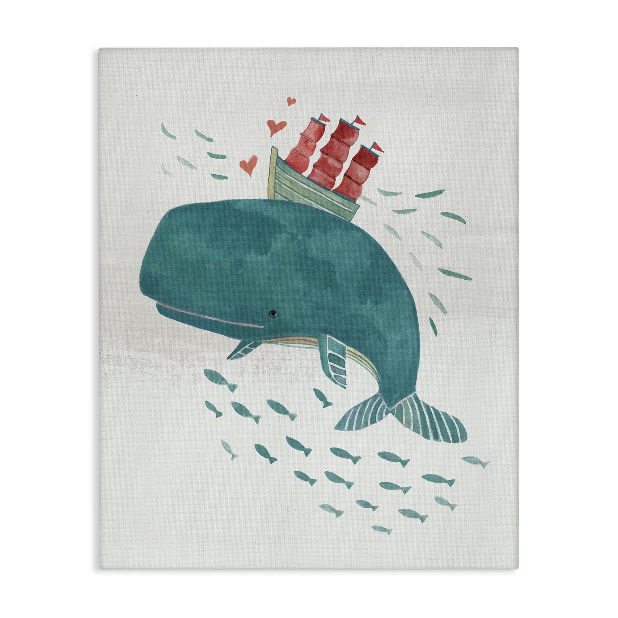 Stupell Industries Whale & Sailboat Diving Nautical & Beach Painting Wrapped Canvas Art Print Wall Art, 36 x 48