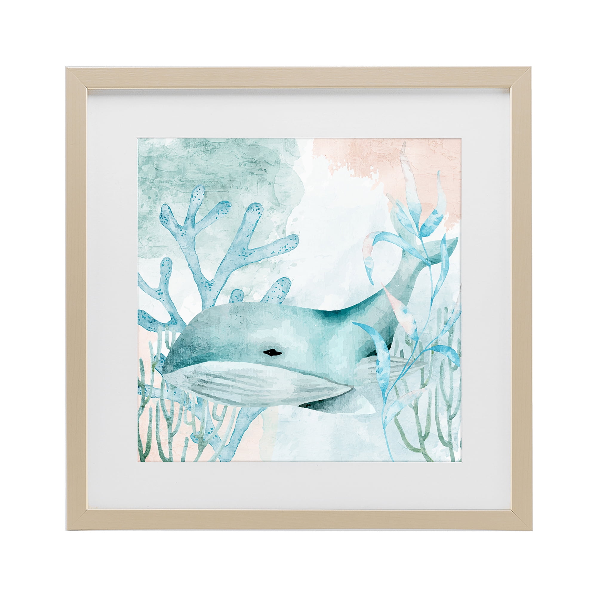 Stupell Industries Whale Sea Swim Birch Framed Print Under Glass, design by Kim Allen