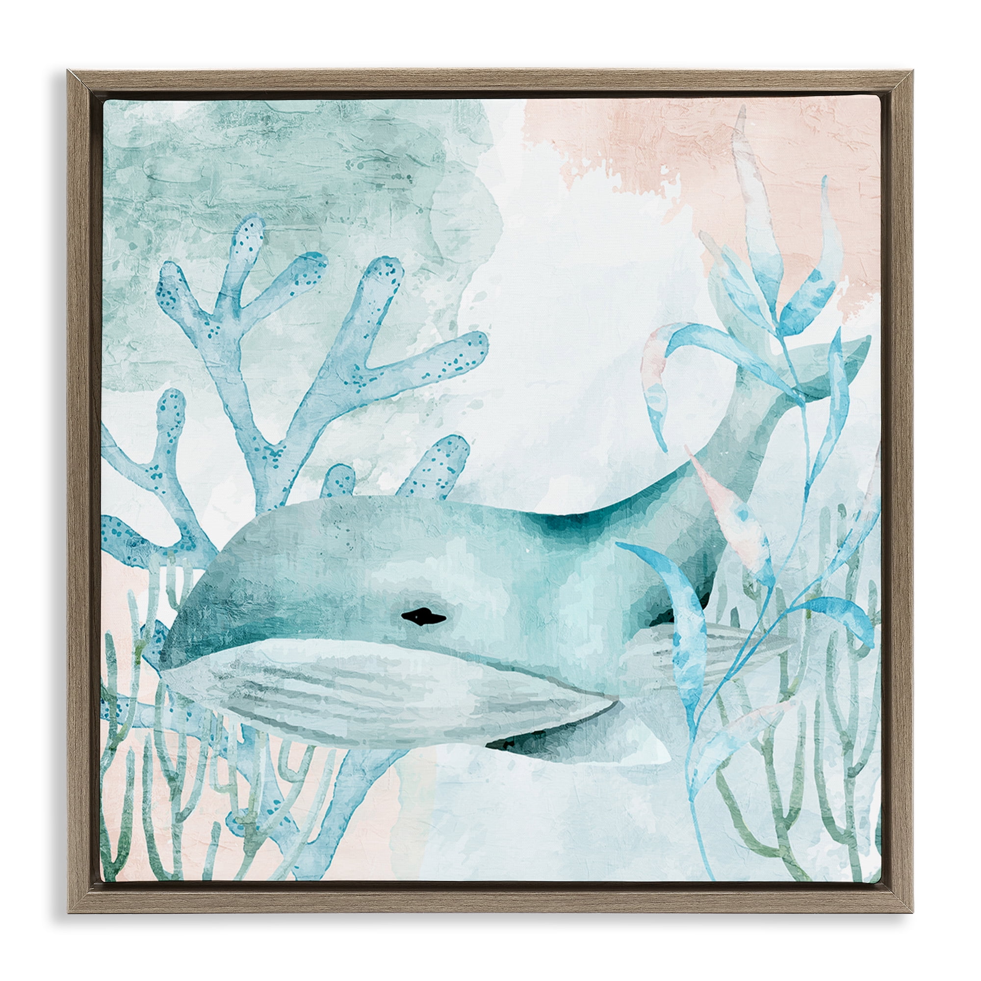 Stupell Industries Whale Sea Swim Brown Framed Floater Canvas Wall Art, design by Kim Allen