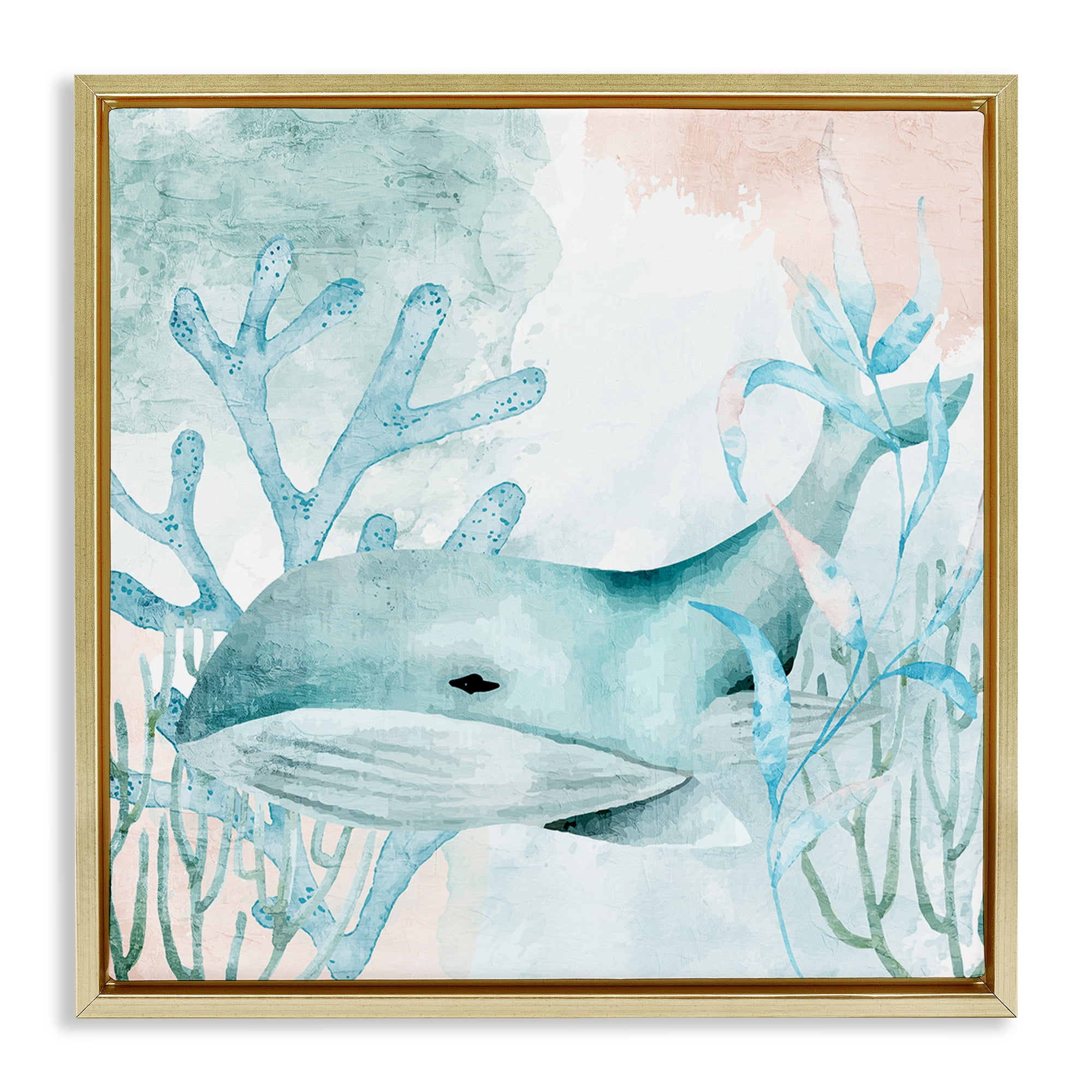 Stupell Industries Whale Sea Swim Gold Framed Floater Canvas Wall Art, design by Kim Allen