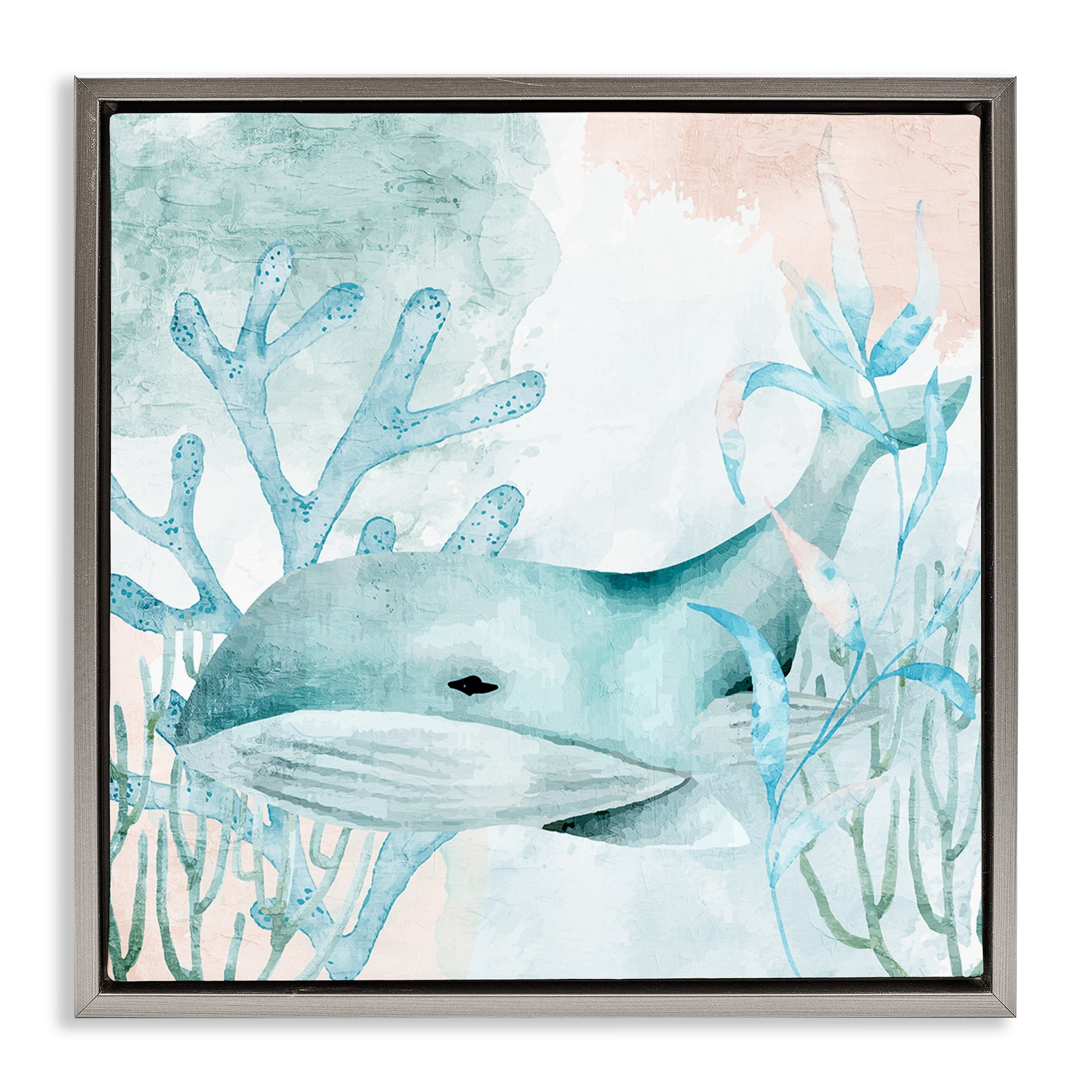Stupell Industries Whale Sea Swim Gray Framed Floater Canvas Wall Art, design by Kim Allen