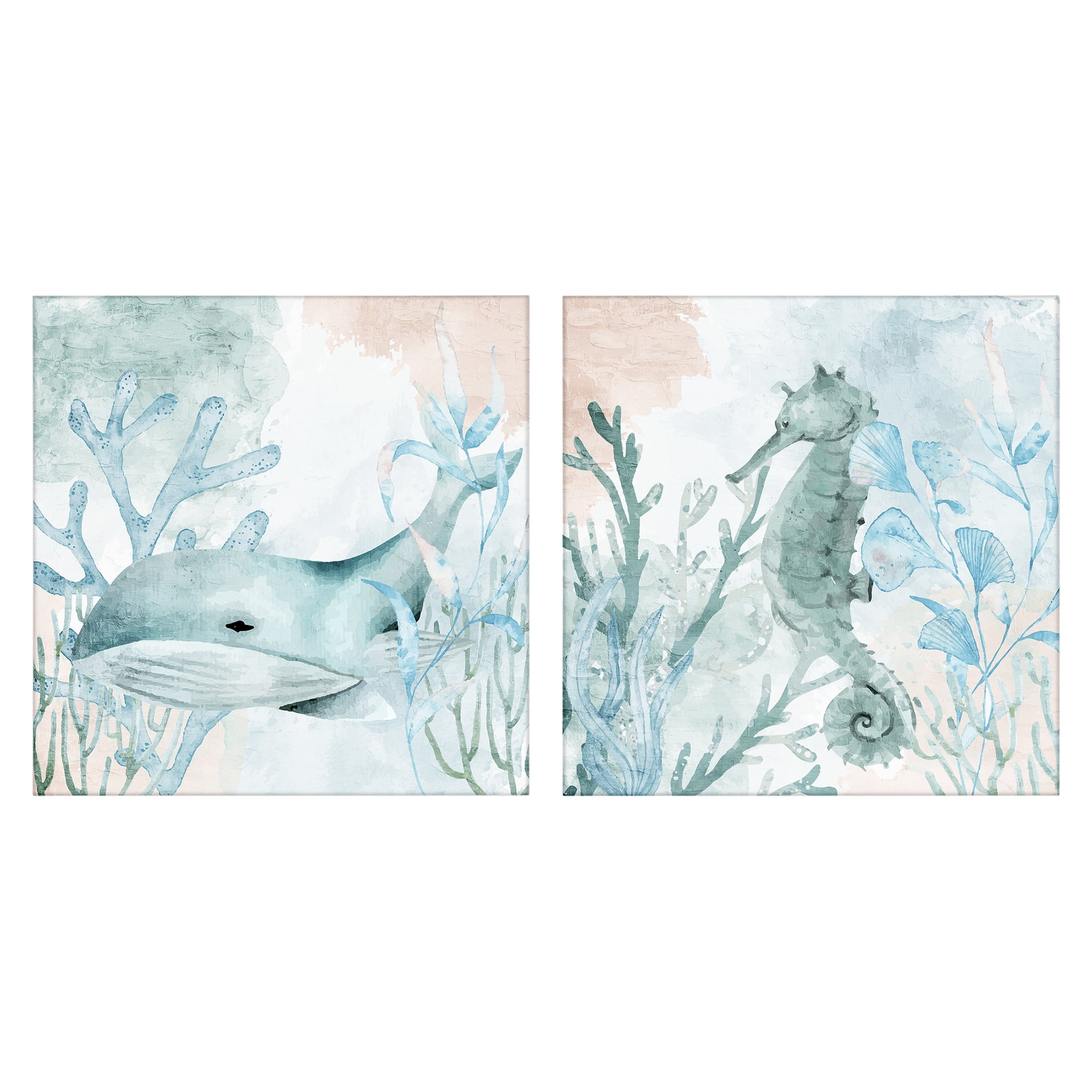 Stupell Industries Whale & Seahorse Sea Swim 2 Piece Canvas Wall Art Set, design by Kim Allen