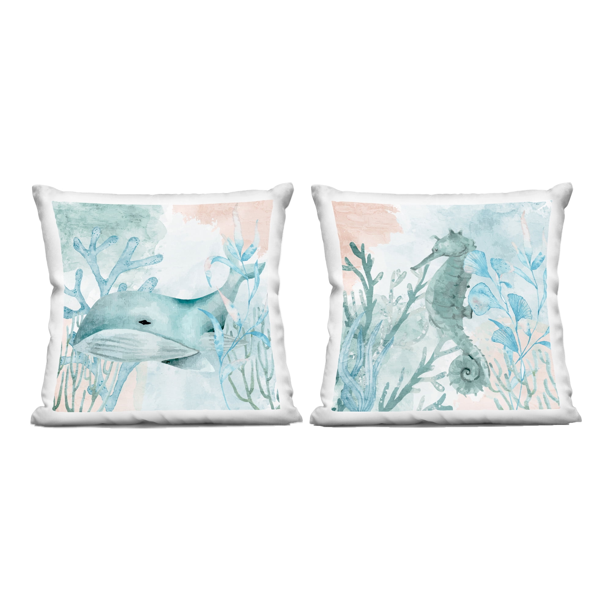 Stupell Industries Whale & Seahorse Sea Swim 2 Piece Decorative Printed Throw Pillow Set, design by Kim Allen, 18 x 7 x 18