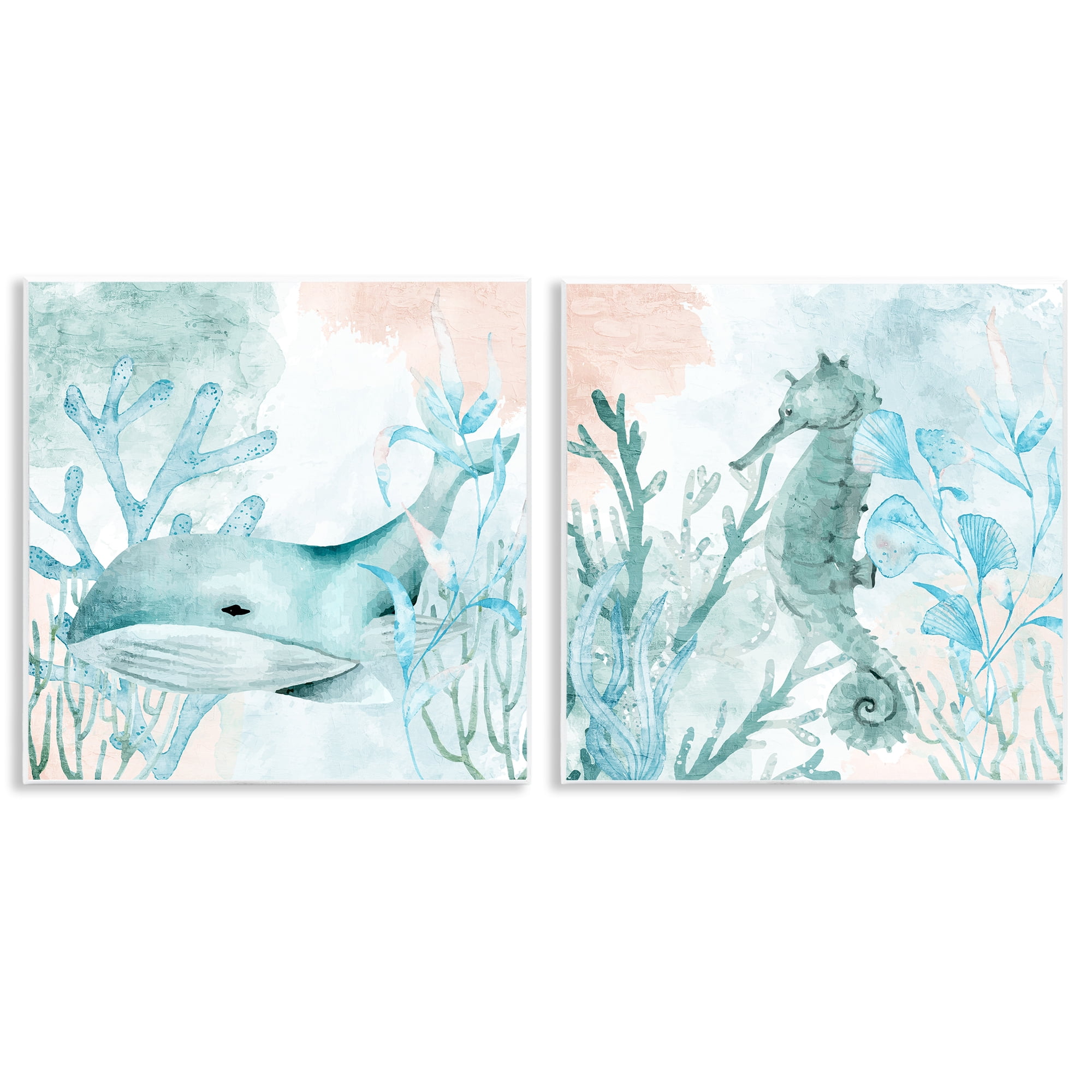 Stupell Industries Whale & Seahorse Sea Swim 2 Piece Wall Plaque Art Set, design by Kim Allen
