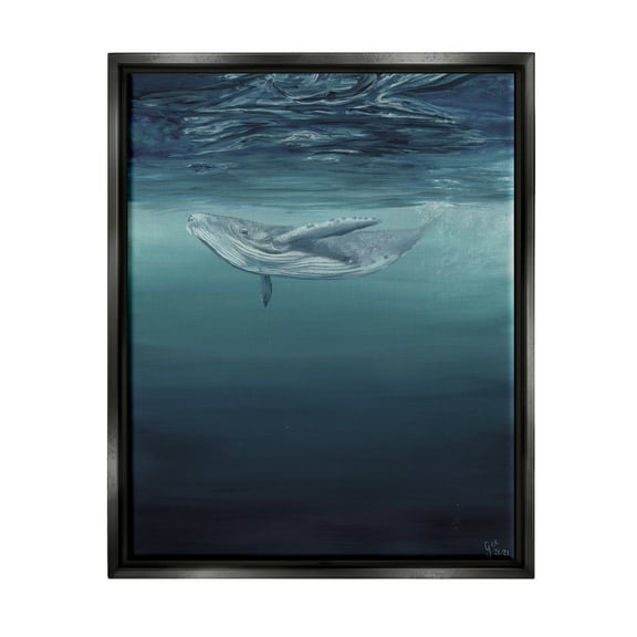 Stupell Industries Whale Swimming Underwater Animals & Insects Painting Black Floater Framed Art Print Wall Art, 17 x 21