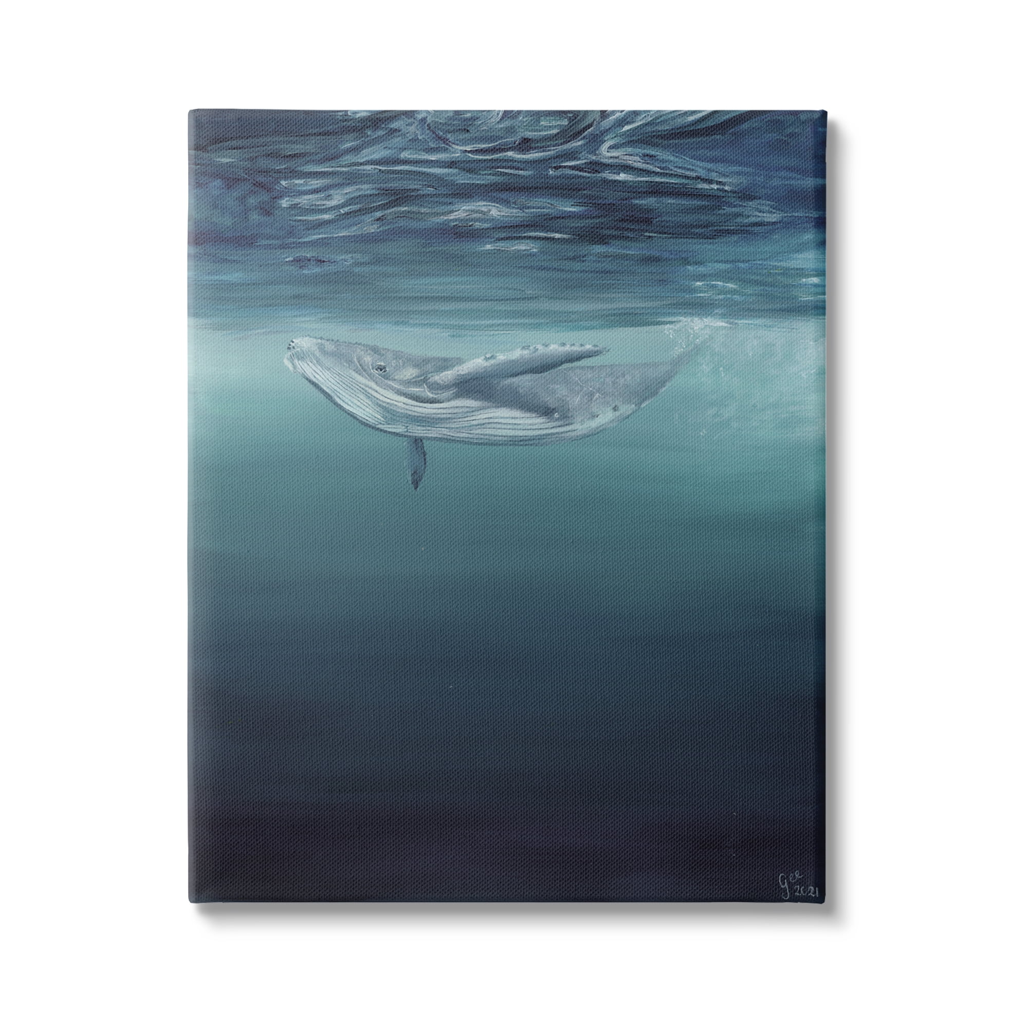 Stupell Industries Whale Swimming Underwater Animals & Insects Painting Gallery Wrapped Canvas Print Wall Art, 36 x 48