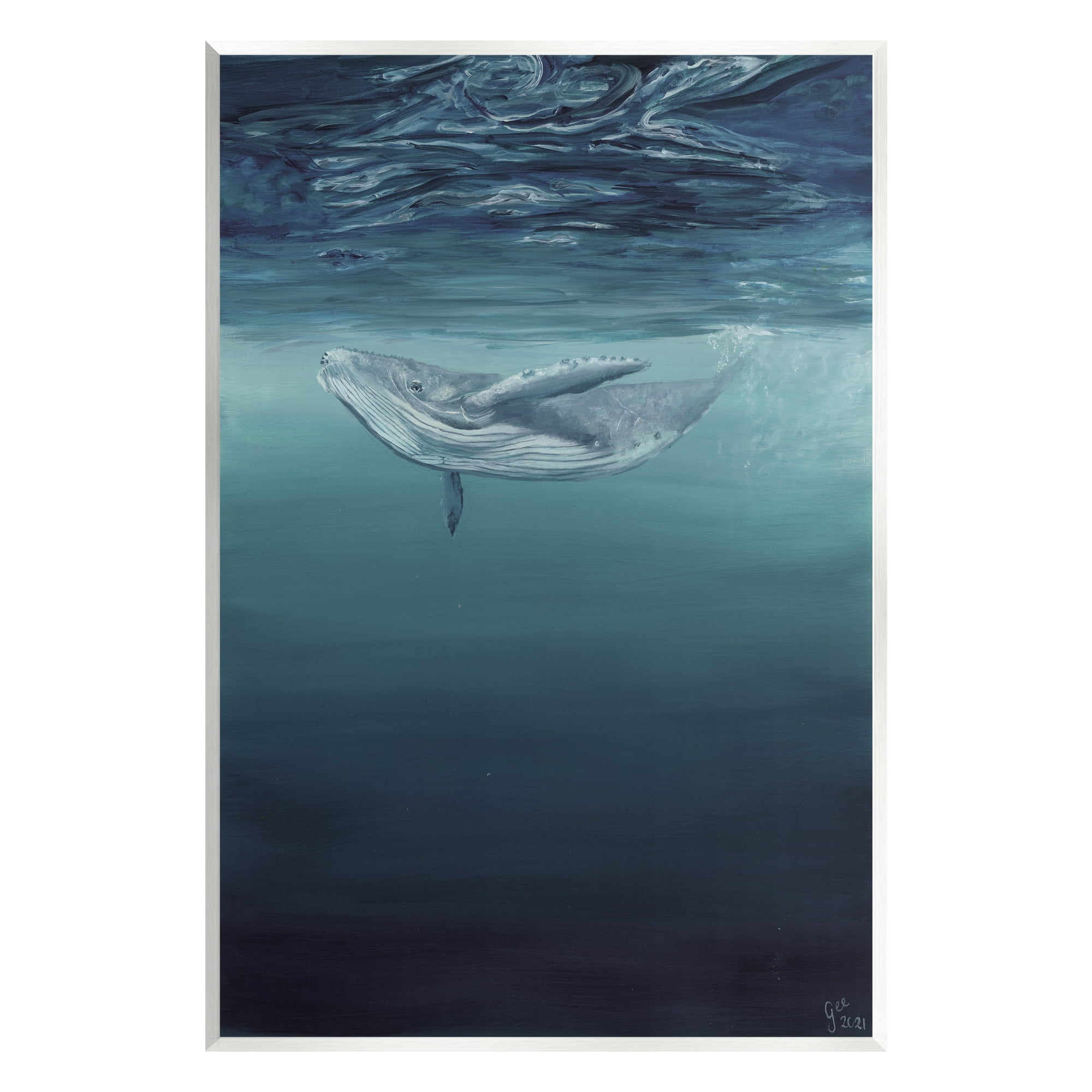 Stupell Industries Whale Swimming Underwater Animals & Insects Painting Unframed Art Print Wall Art, 10 x 15