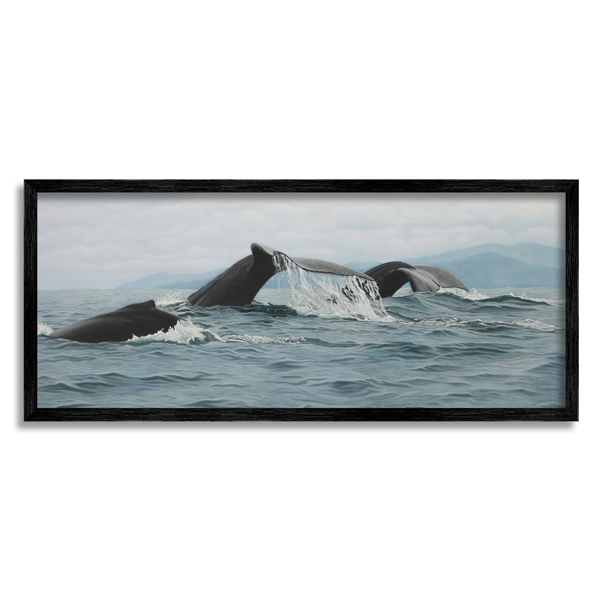 Stupell Industries Whale Tales Ocean Splash Animals & Insects Photography Black Framed Art Print Wall Art, 30 x 13