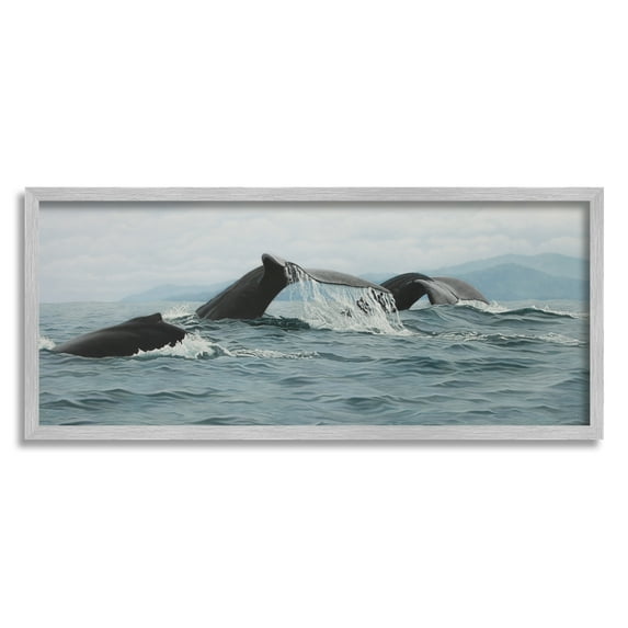 Stupell Industries Whale Tales Ocean Splash Animals & Insects Photography Gray Framed Art Print Wall Art, 24 x 10