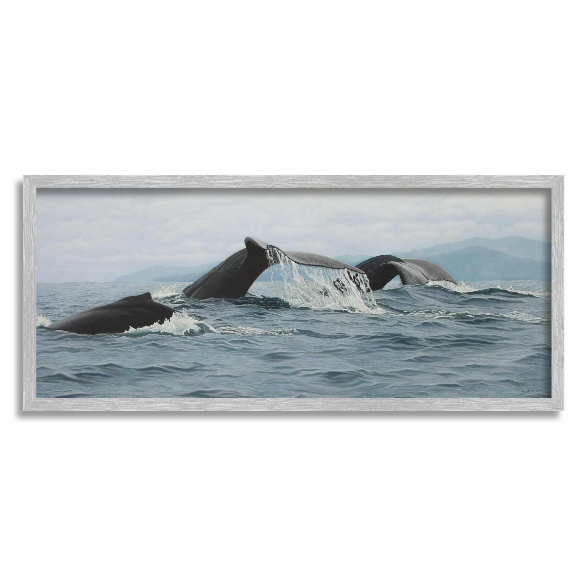 Stupell Industries Whale Tales Ocean Splash Animals & Insects Photography Gray Framed Art Print Wall Art, 30 x 13