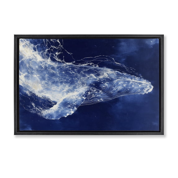 Stupell Industries Modern Whale in Motion Black Floating Frame Canvas Art, 25 x 17, by Chromatic Storm Studio